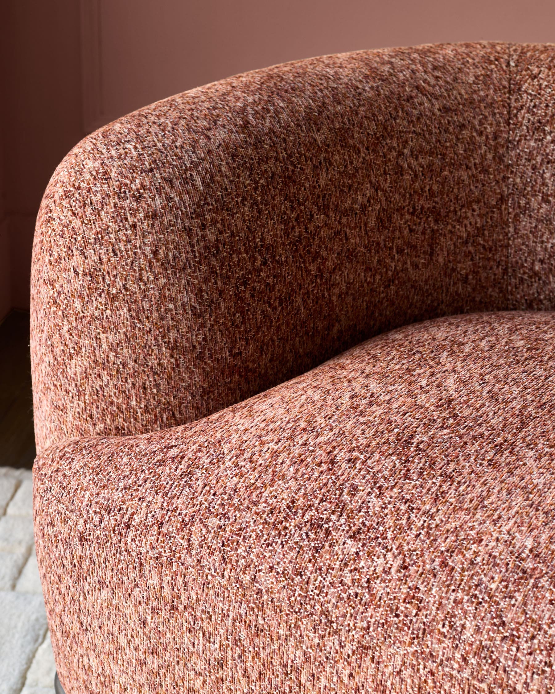 Florence toffee red chenille dark wood armchair - Image 4