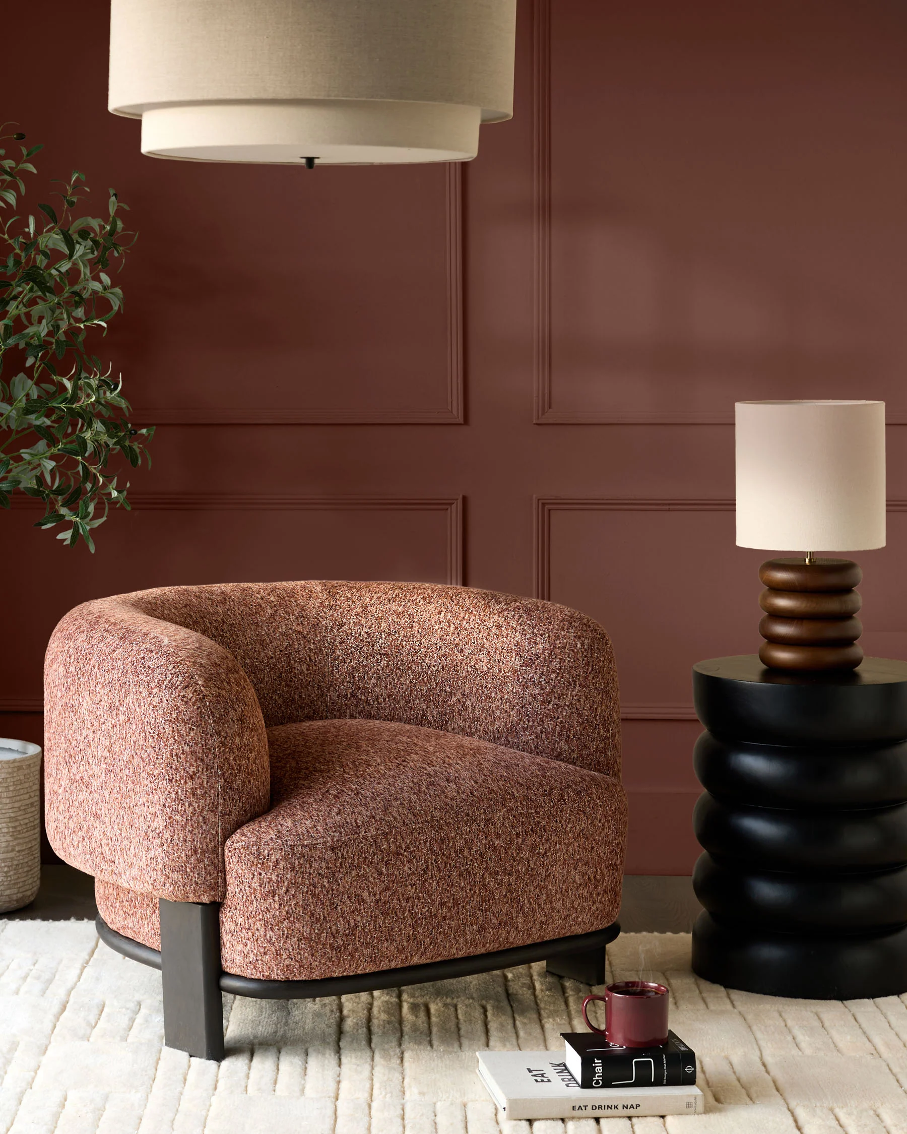 Florence toffee red chenille dark wood armchair - Image 7