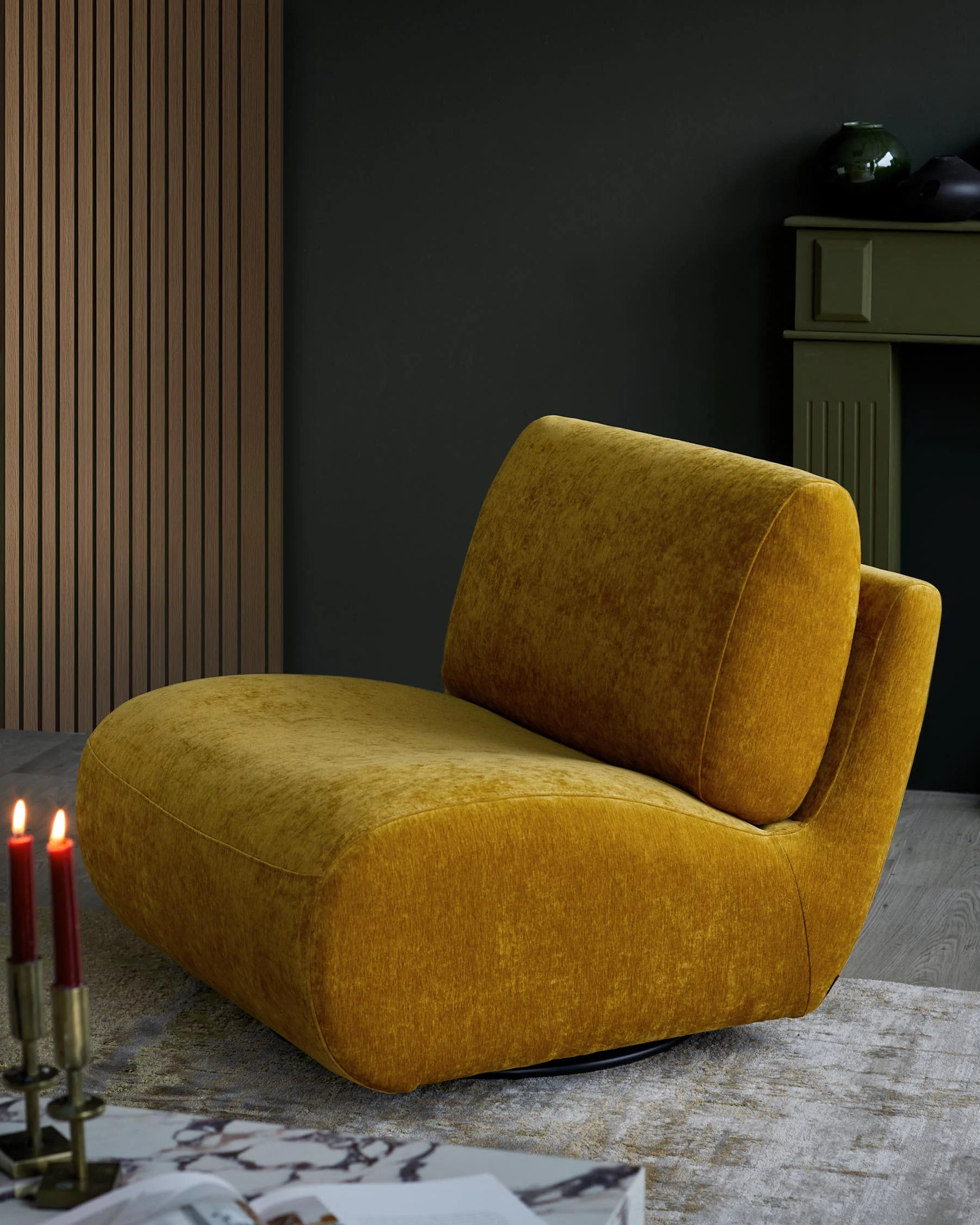 Frances ochre fabric swivel accent chair - Image 5