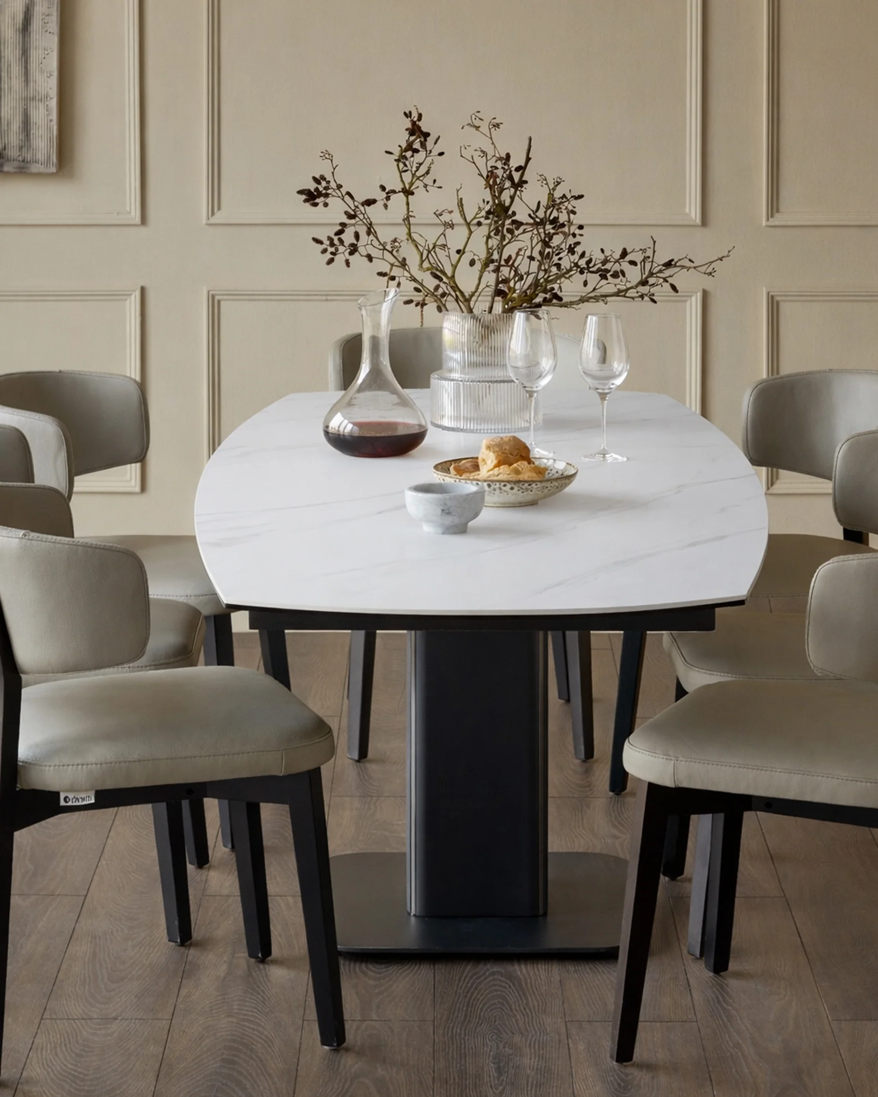 Fraser white ceramic 4-6 seater extending dining table - Image 6