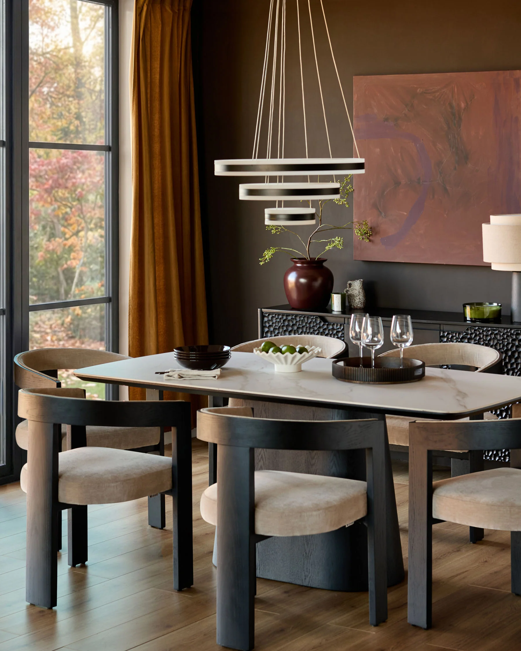 Garcia champagne chenille black wood dining chair - Image 4