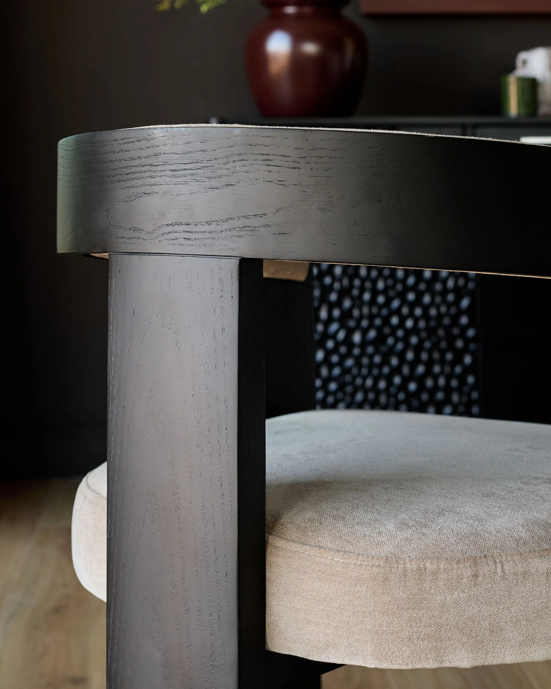 Garcia champagne chenille black wood dining chair - Image 6