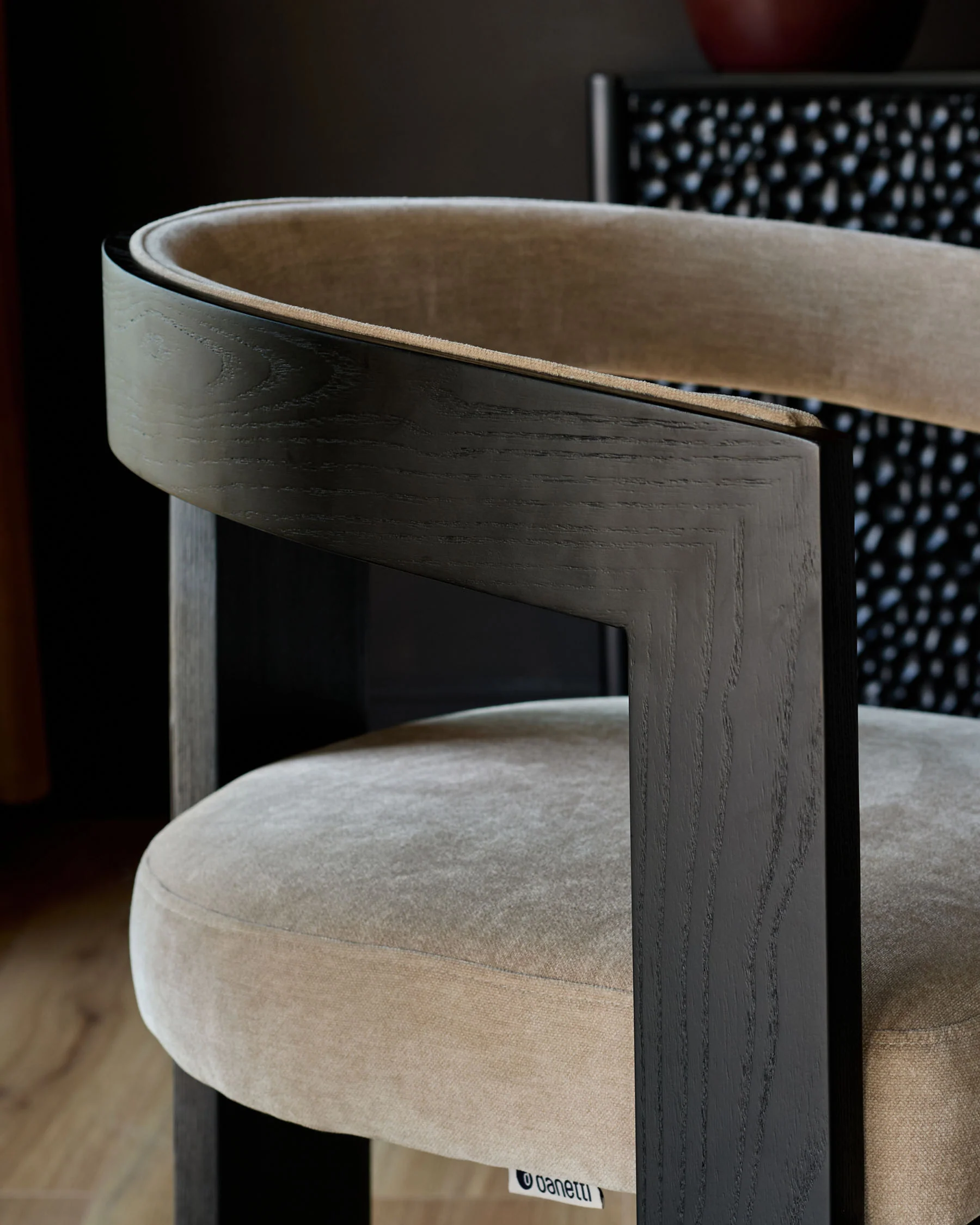 Garcia champagne chenille black wood dining chair - Image 7