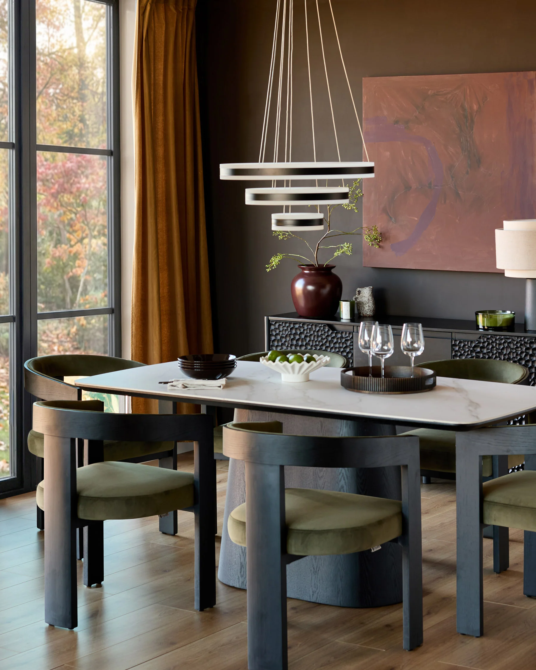 Garcia olive green velvet black wood dining chair - Image 4