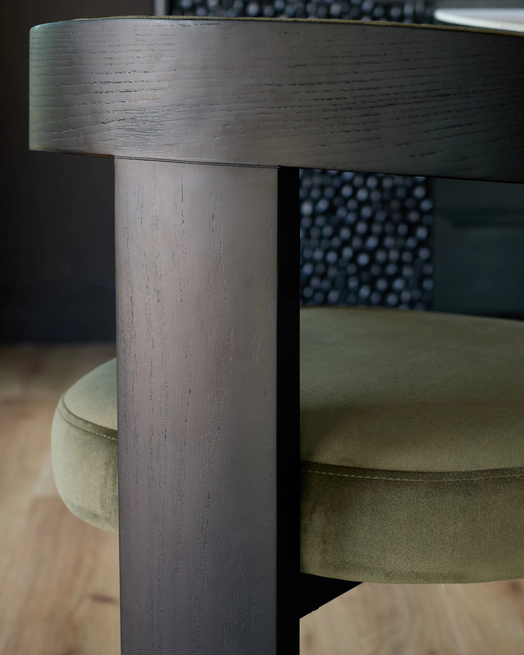 Garcia olive green velvet black wood dining chair - Image 5