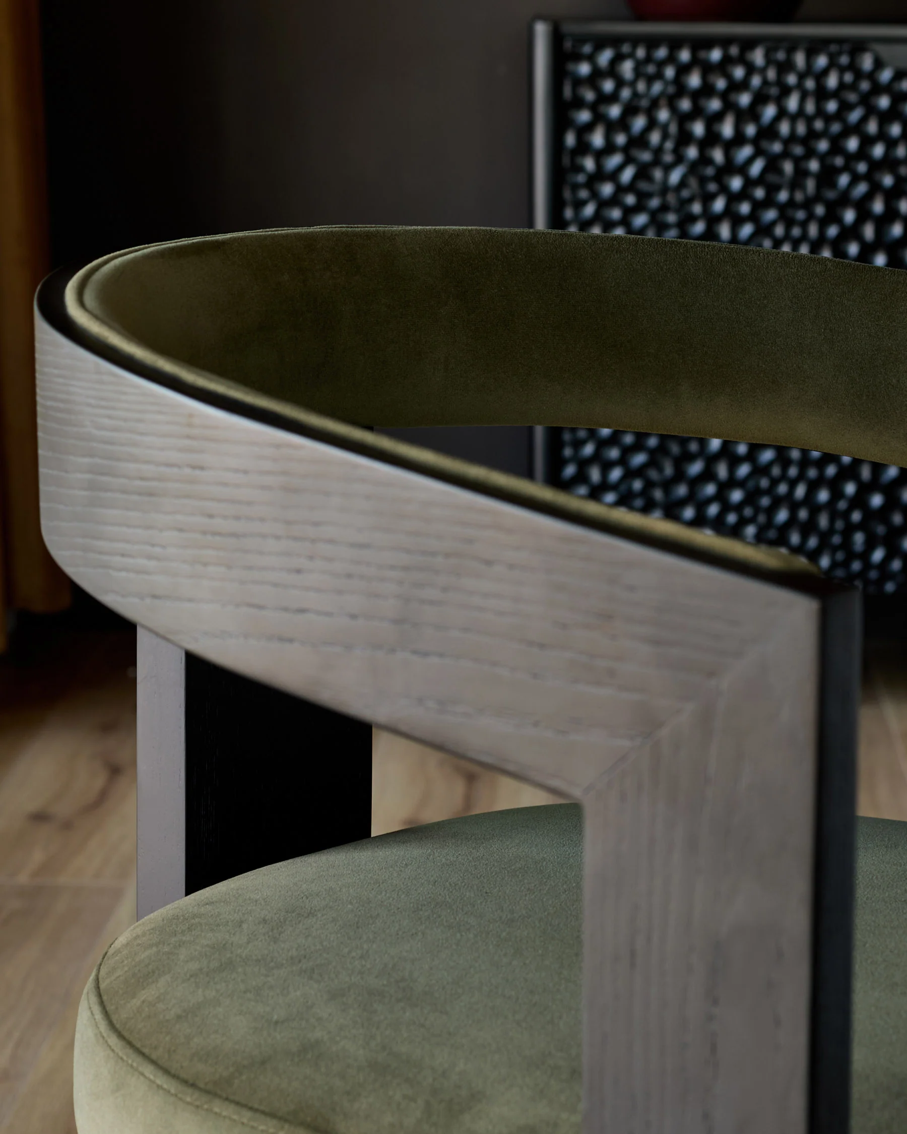 Garcia olive green velvet black wood dining chair - Image 6