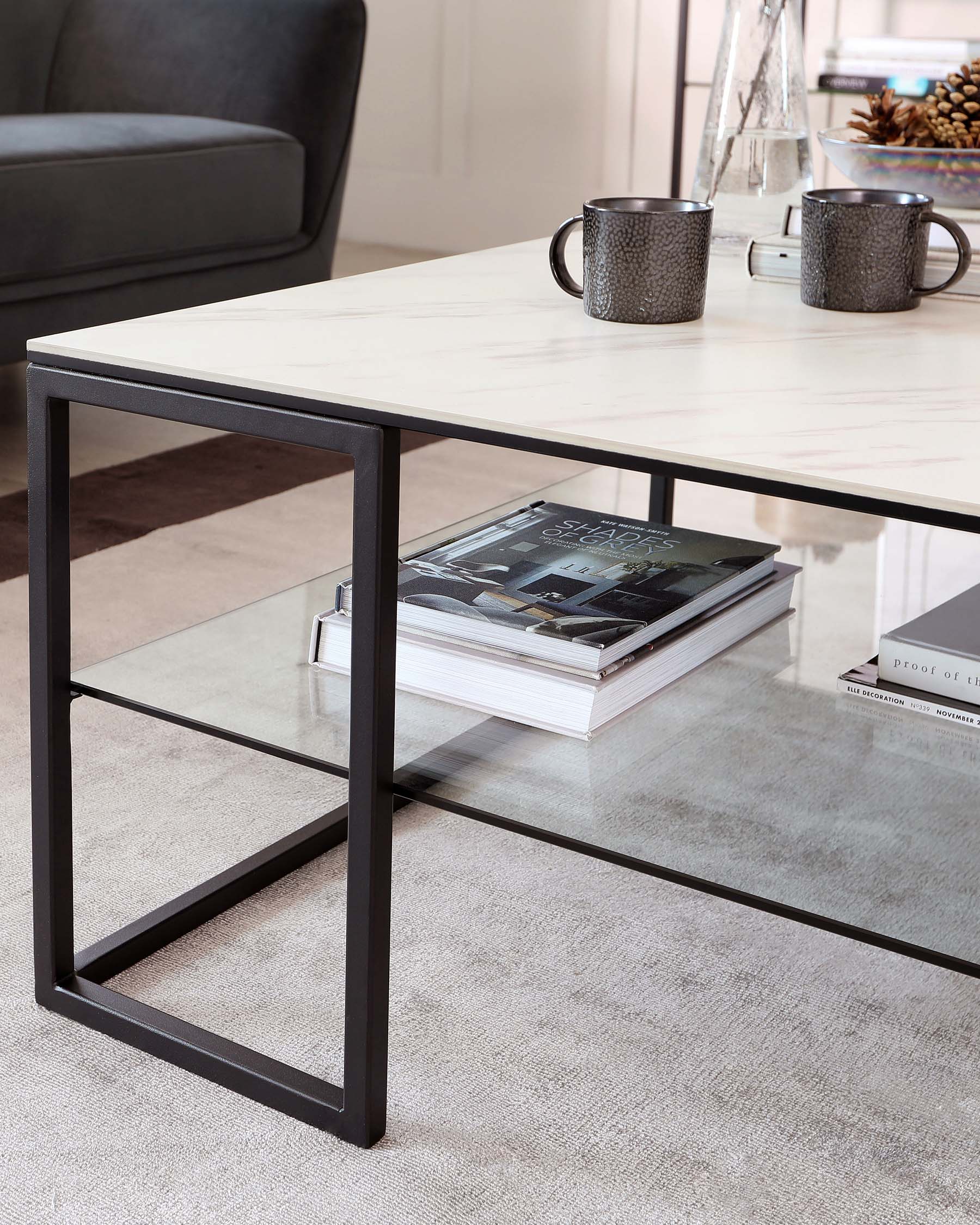 Georgia White Marbled Ceramic Coffee Table - Image 4