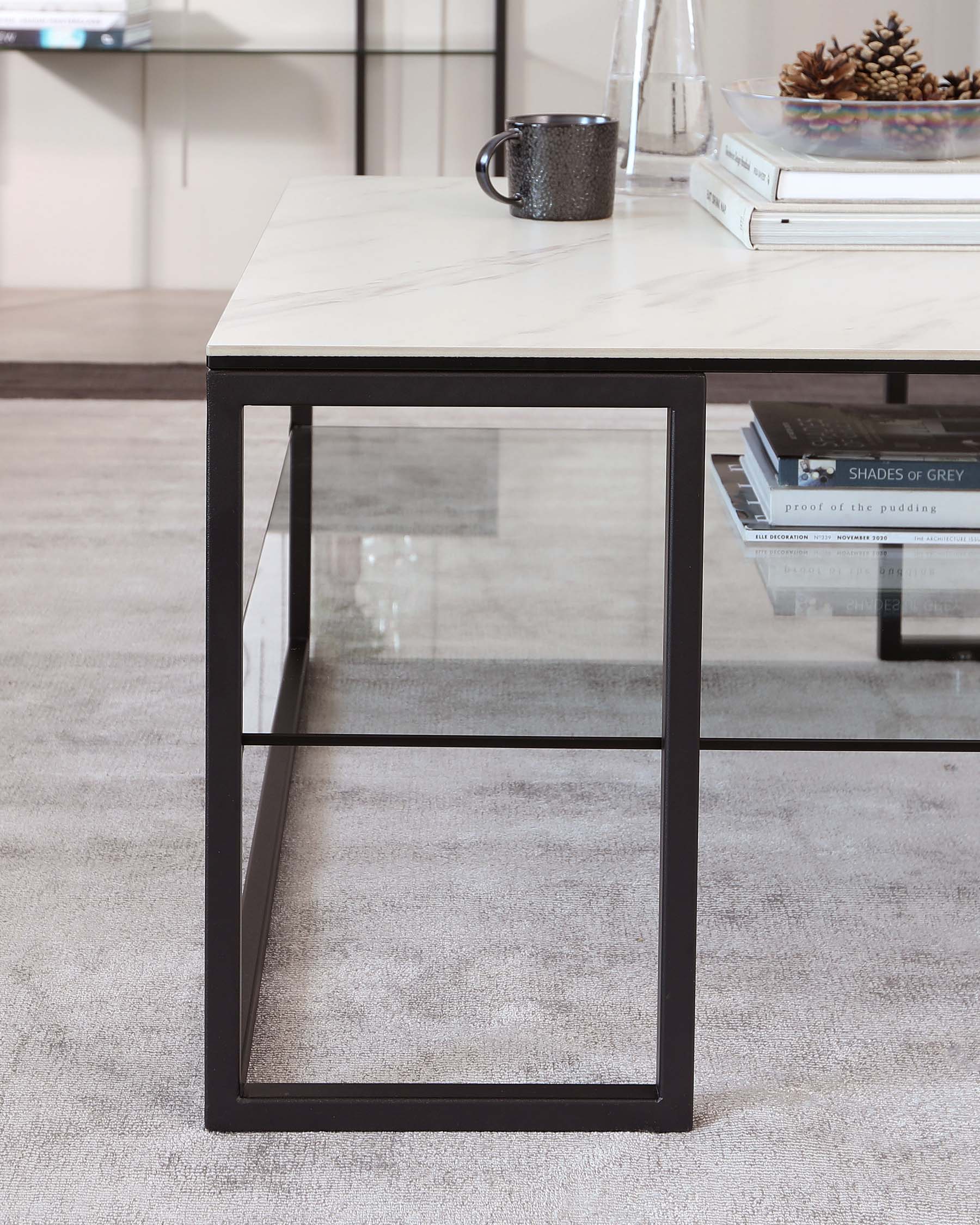 Georgia White Marbled Ceramic Coffee Table - Image 7