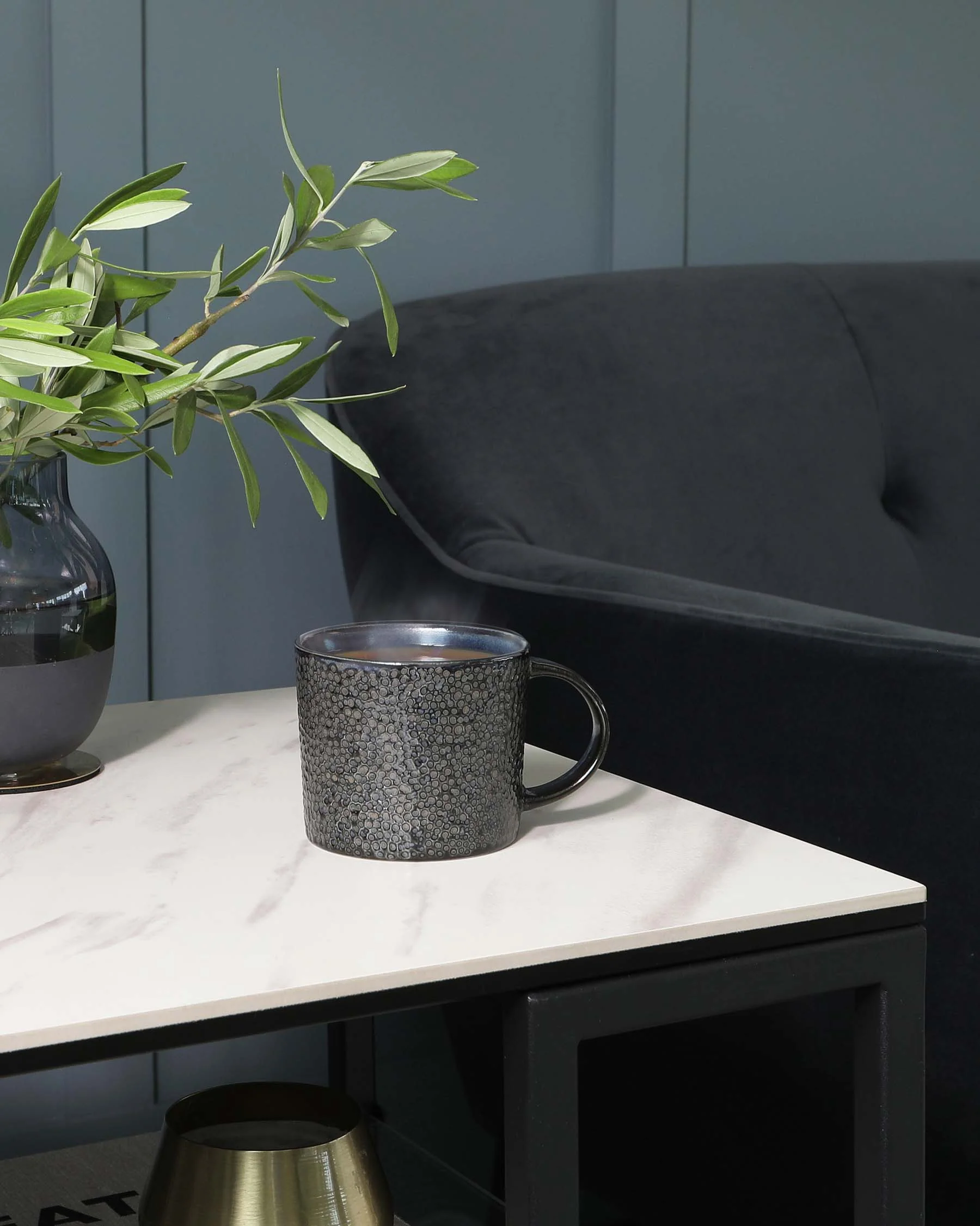 Georgia White Marbled Ceramic Side Table - Image 3