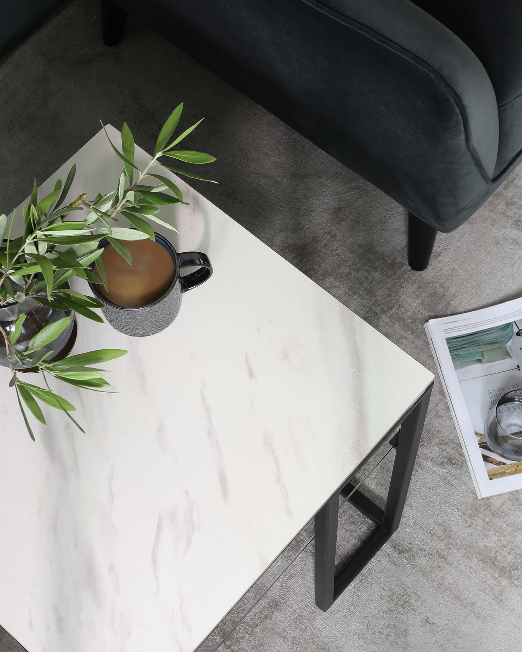 Georgia White Marbled Ceramic Side Table - Image 6
