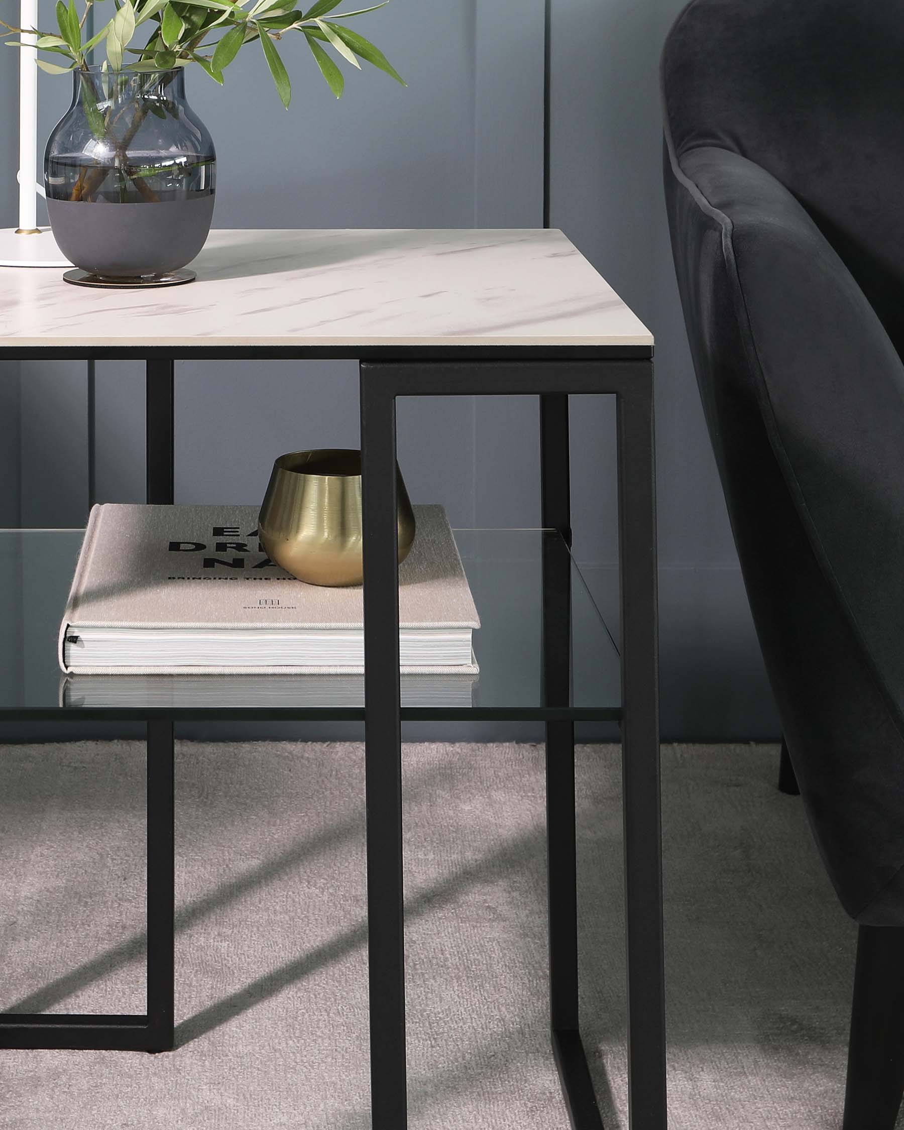 Georgia White Marbled Ceramic Side Table - Image 7