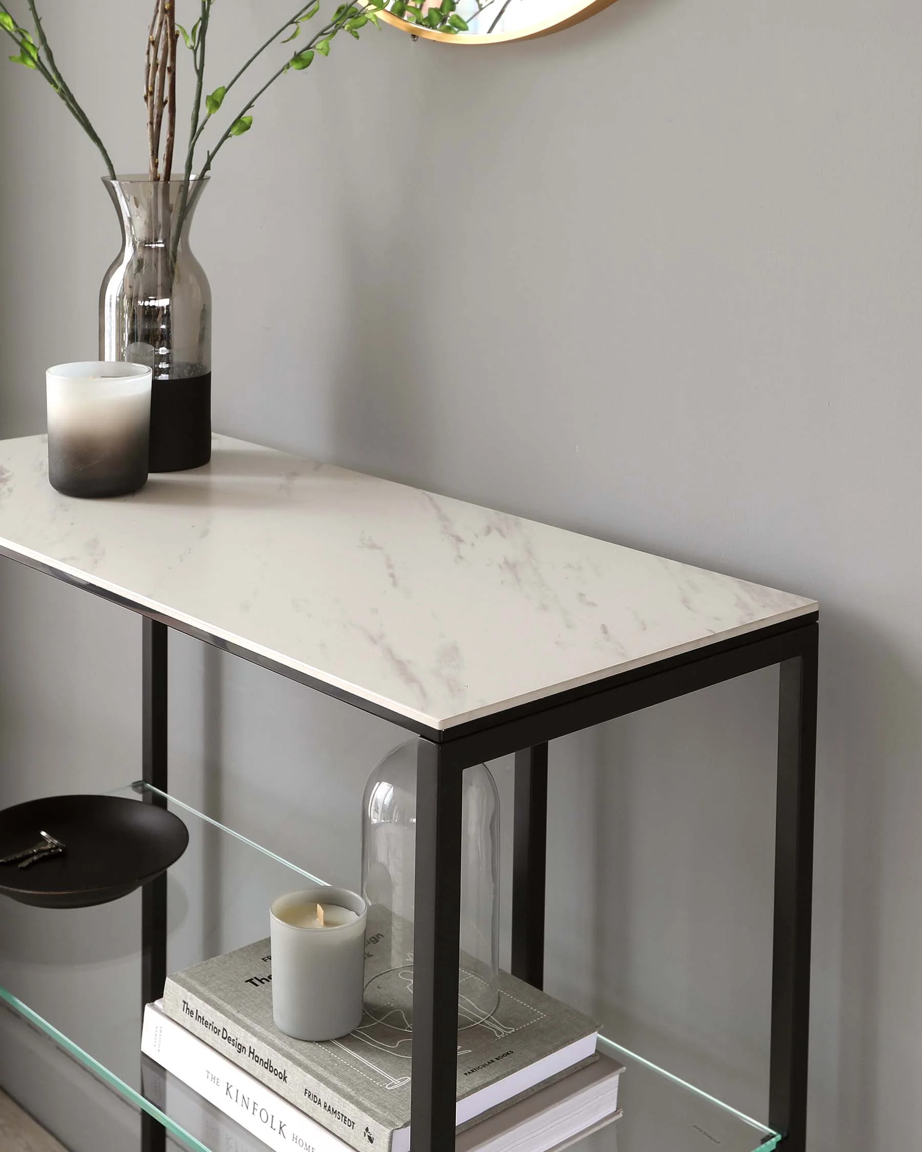 Georgia White Marbled Ceramic Small Console - Image 4