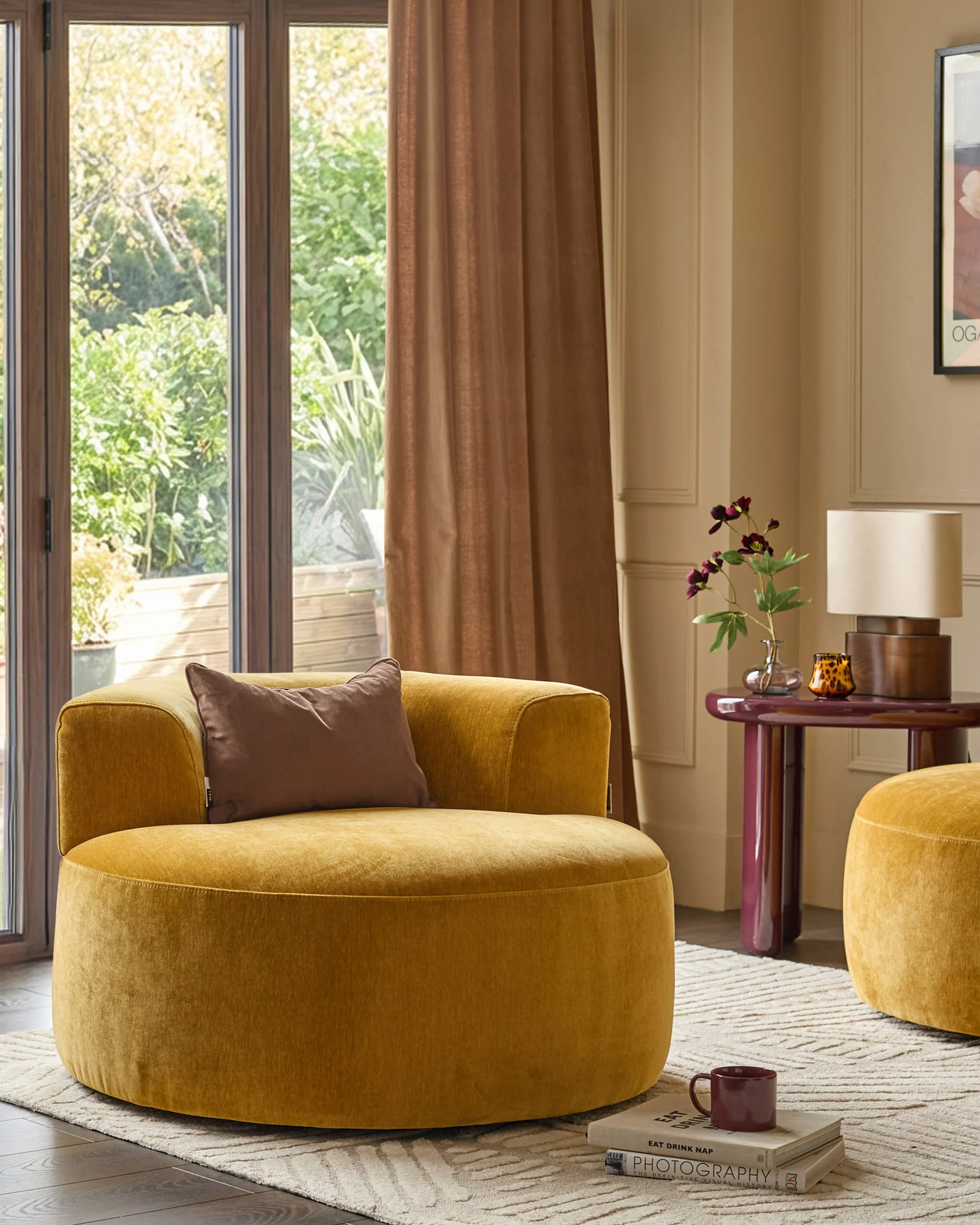 Gianna ochre fabric swivel armchair - Image 2