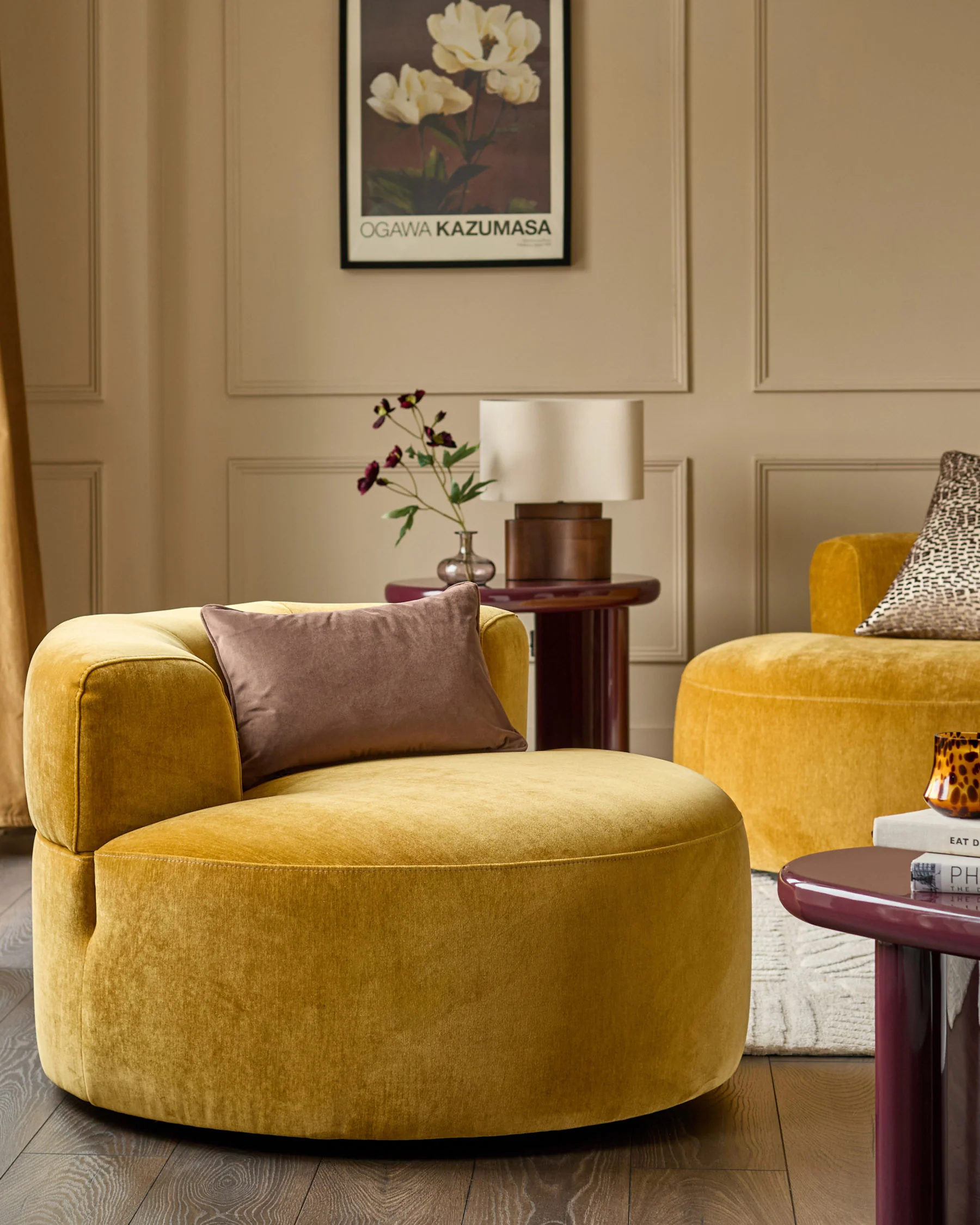 Gianna ochre fabric swivel armchair - Image 6