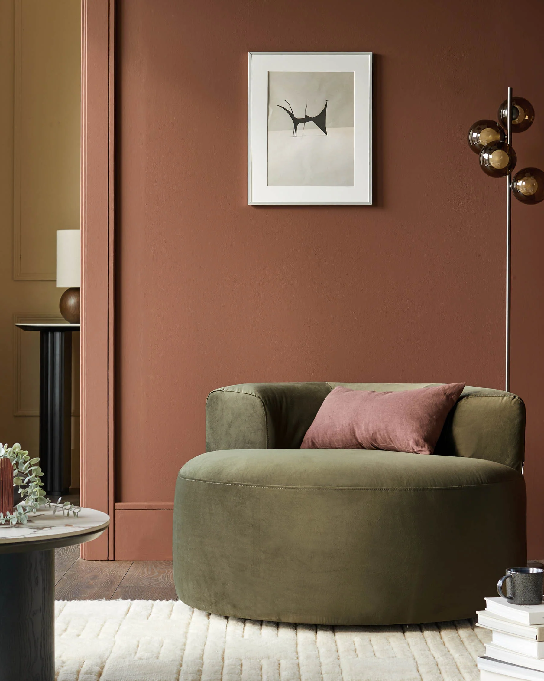 Gianna olive green velvet swivel armchair - Image 4