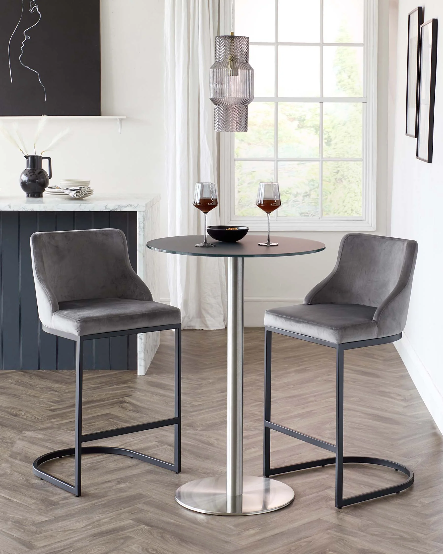 Grande Dark Grey Frosted Glass 2 Seater Bar Table - Image 2