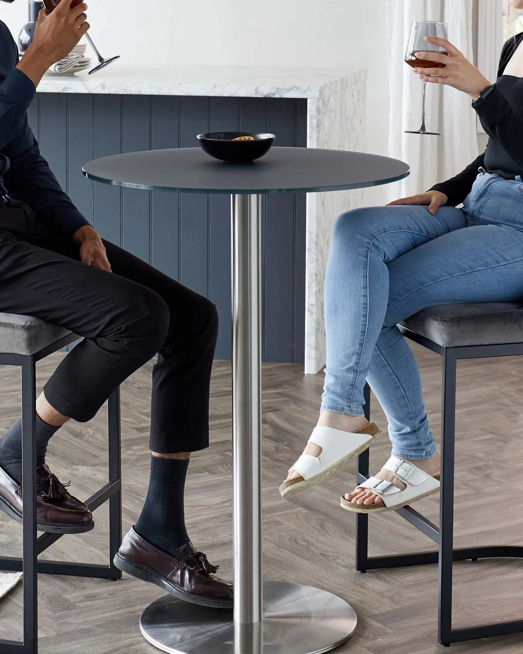 Grande Dark Grey Frosted Glass 2 Seater Bar Table - Image 3