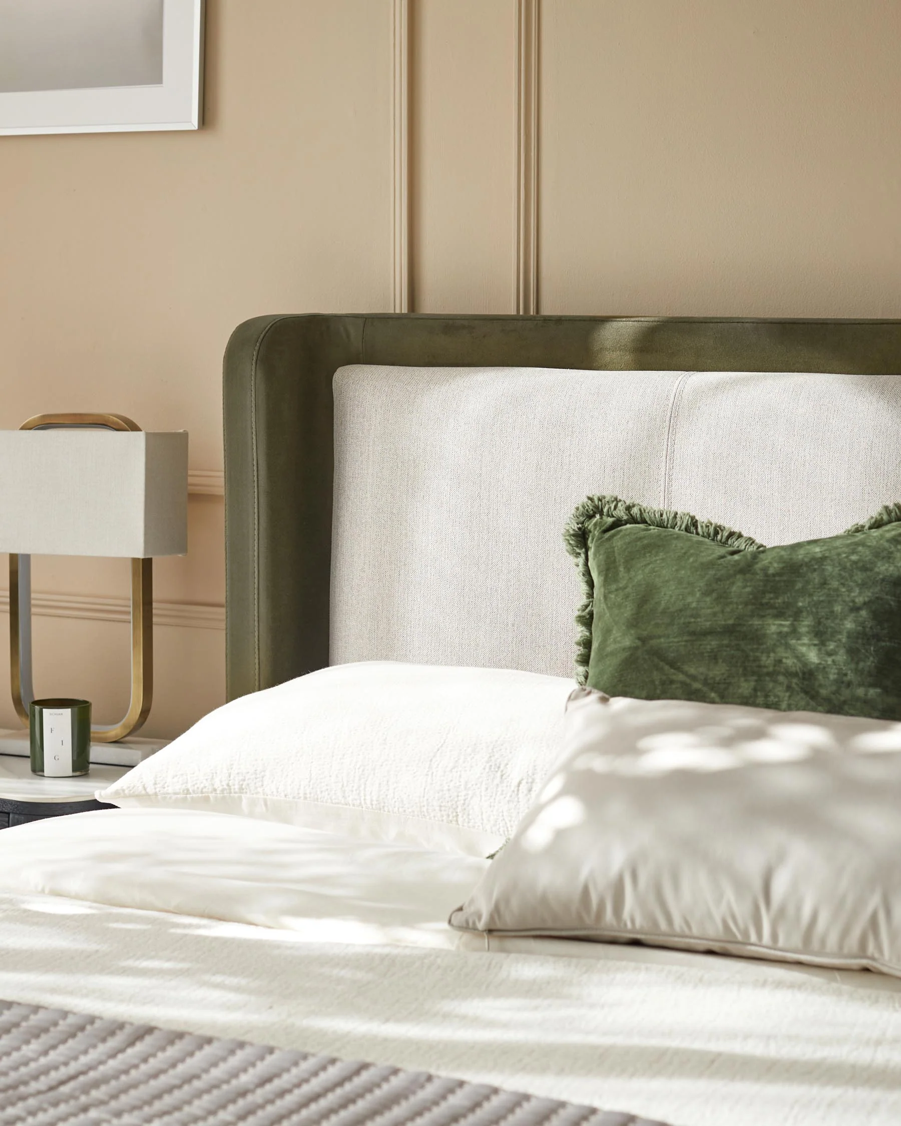 Grove natural fabric and olive green velvet double ottoman storage bed - Image 4