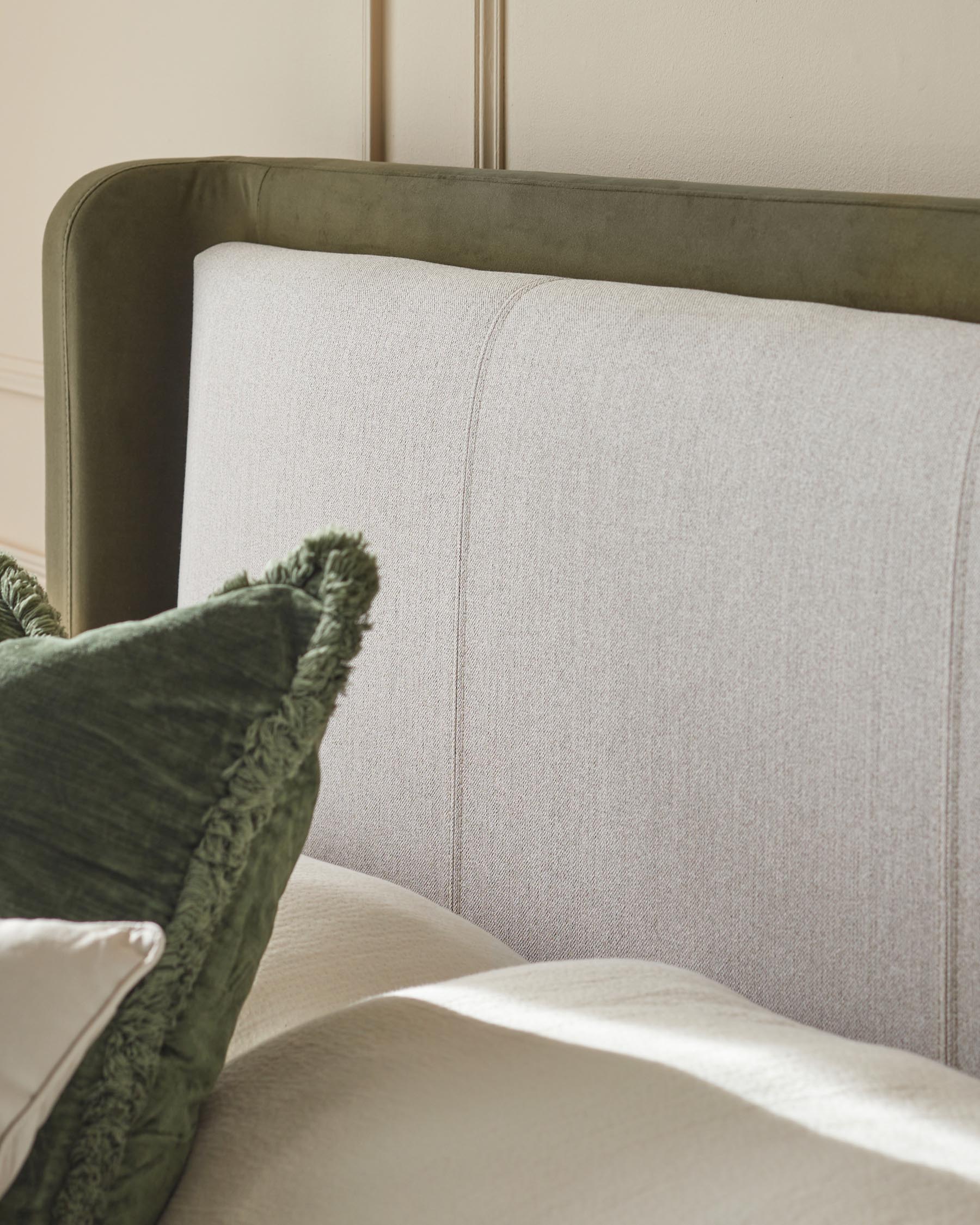 Grove natural fabric and olive green velvet double ottoman storage bed - Image 5