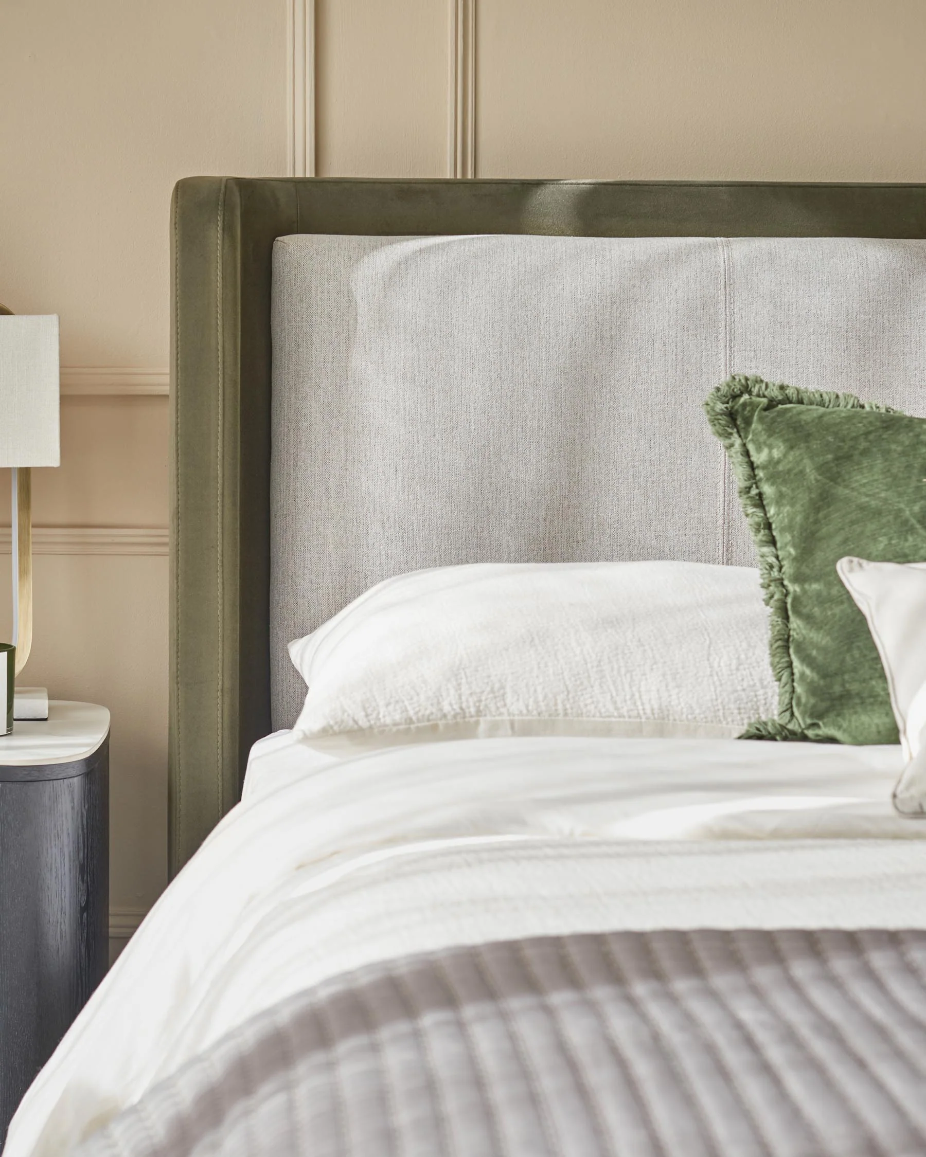 Grove natural fabric and olive green velvet double ottoman storage bed - Image 6
