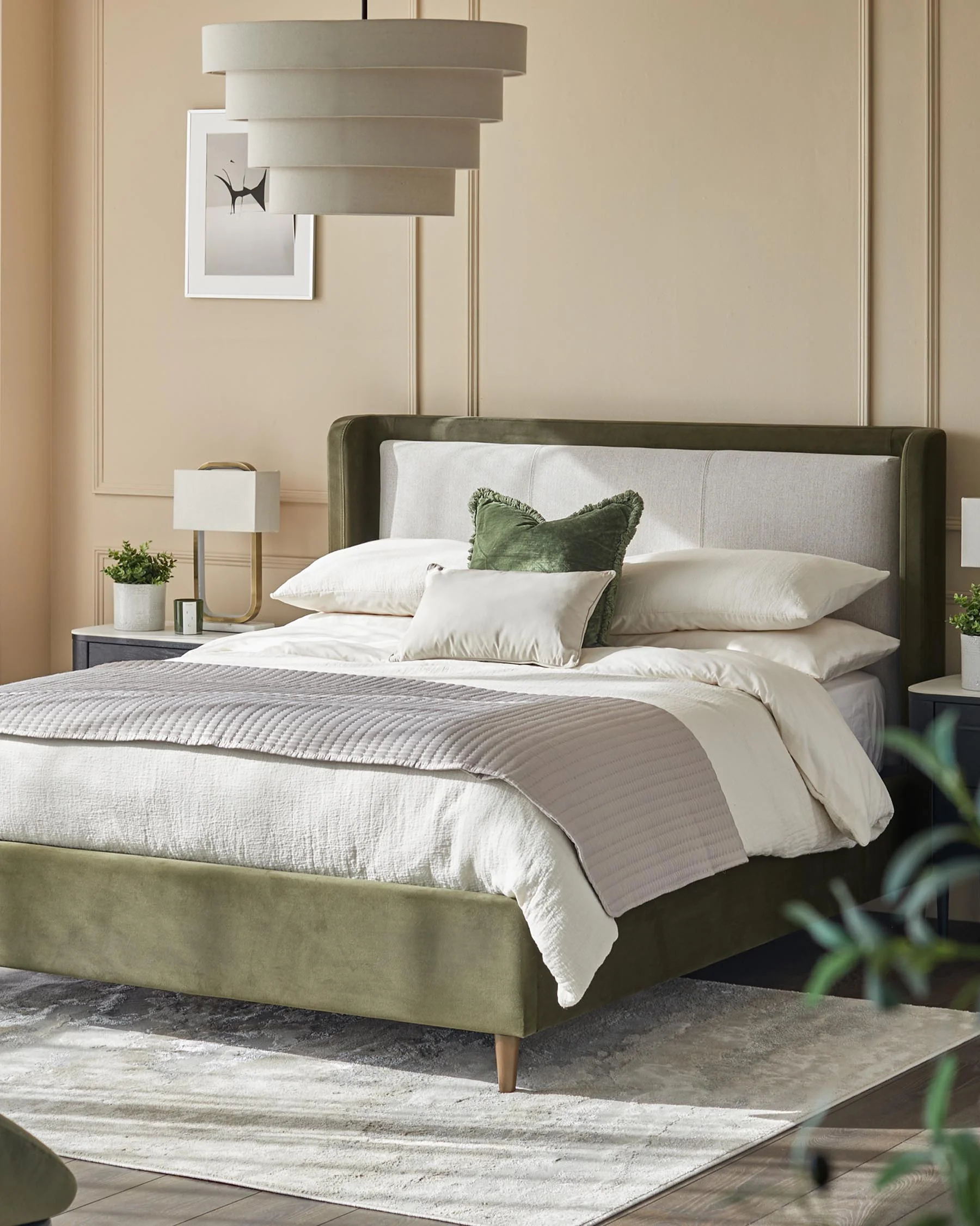 Grove natural fabric and olive green velvet double ottoman storage bed - Image 8