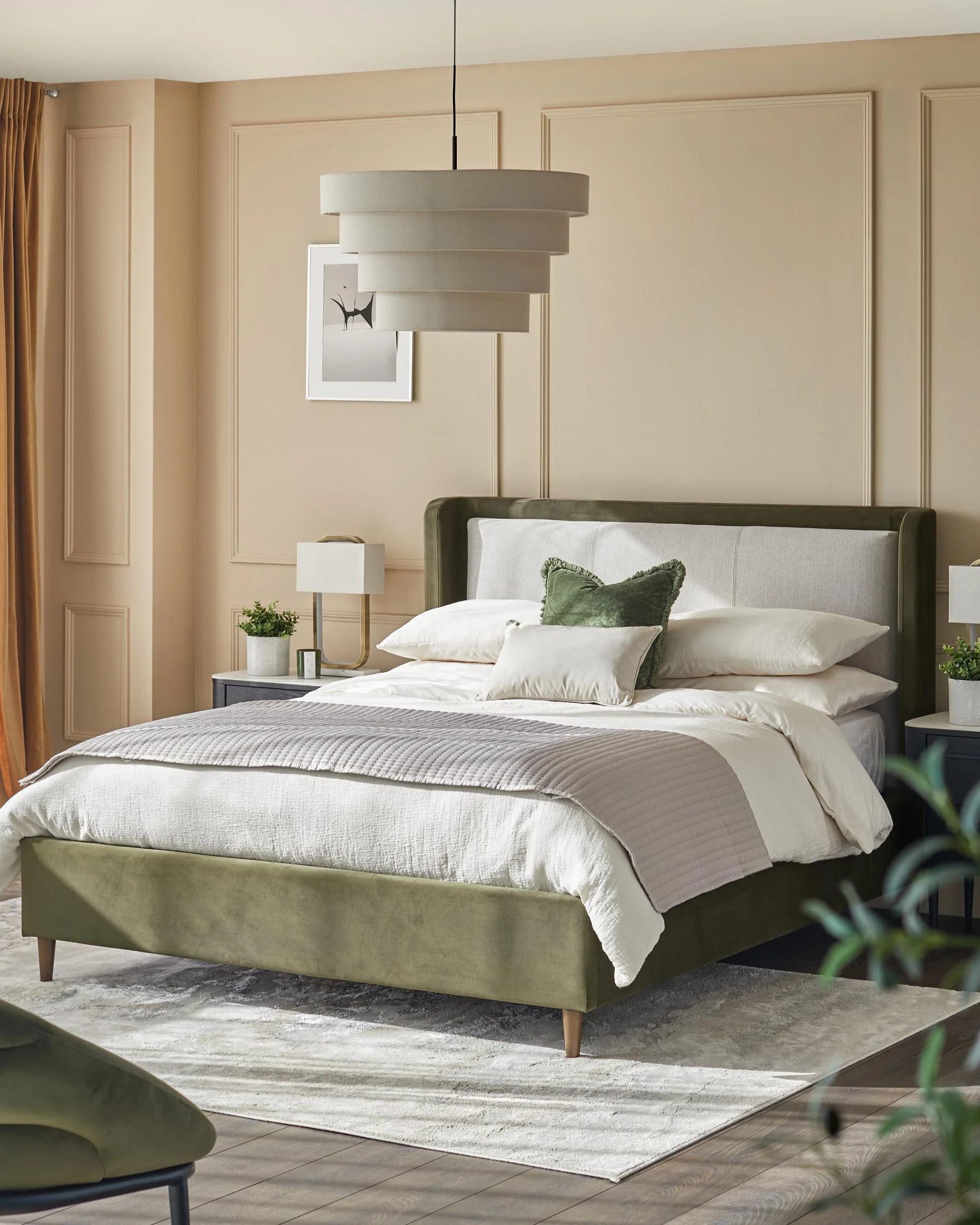 Grove natural fabric and olive green velvet king size ottoman storage bed - Image 4