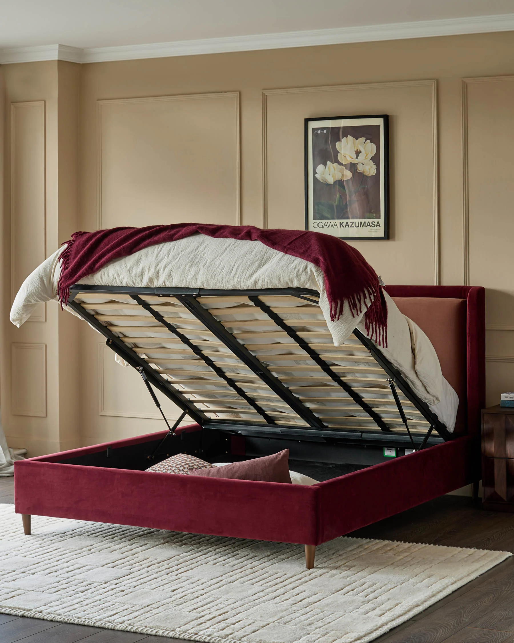 Grove rose velvet and plum velvet king size ottoman storage bed - Image 4