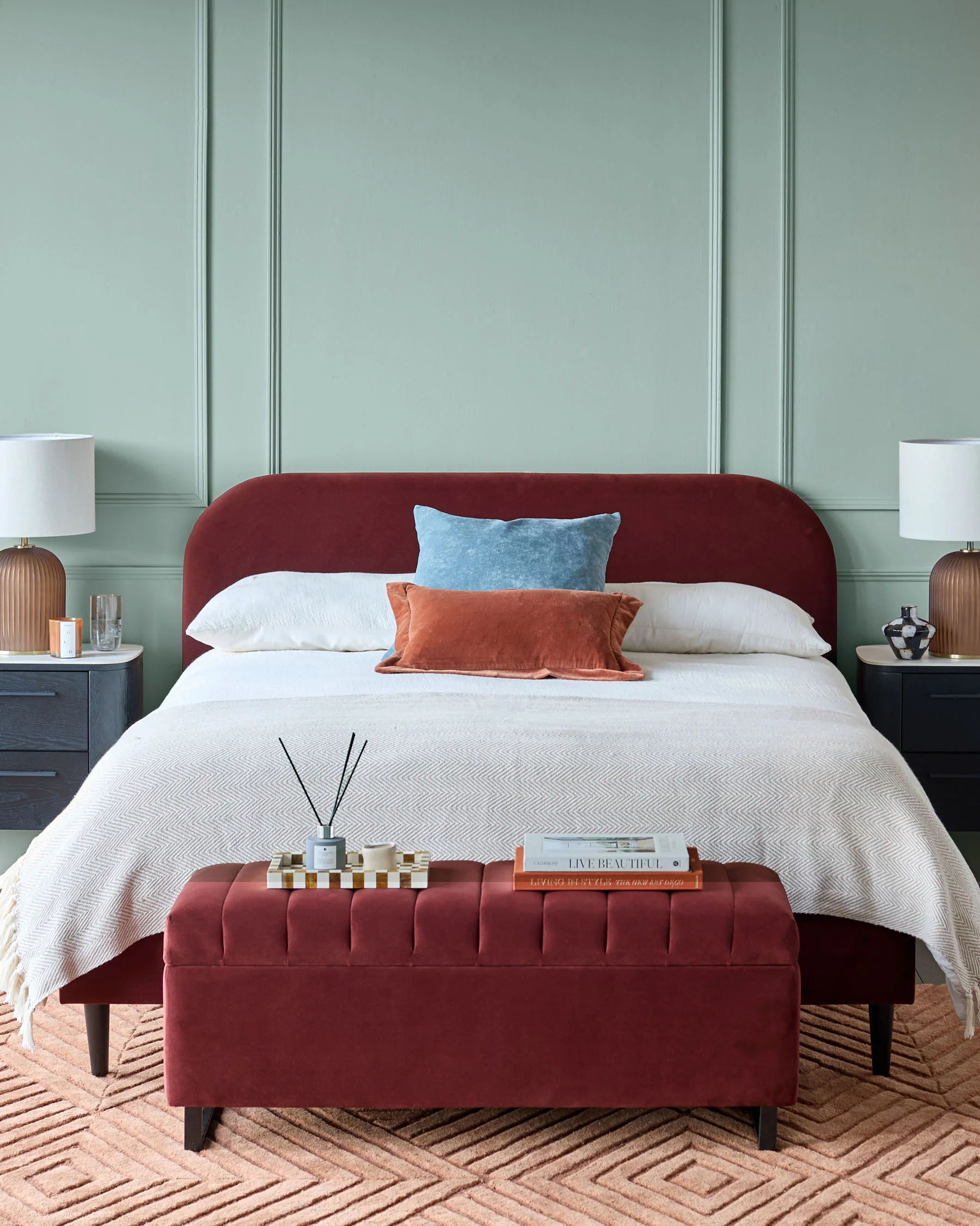 Hampton toffee red velvet double bed - Image 2