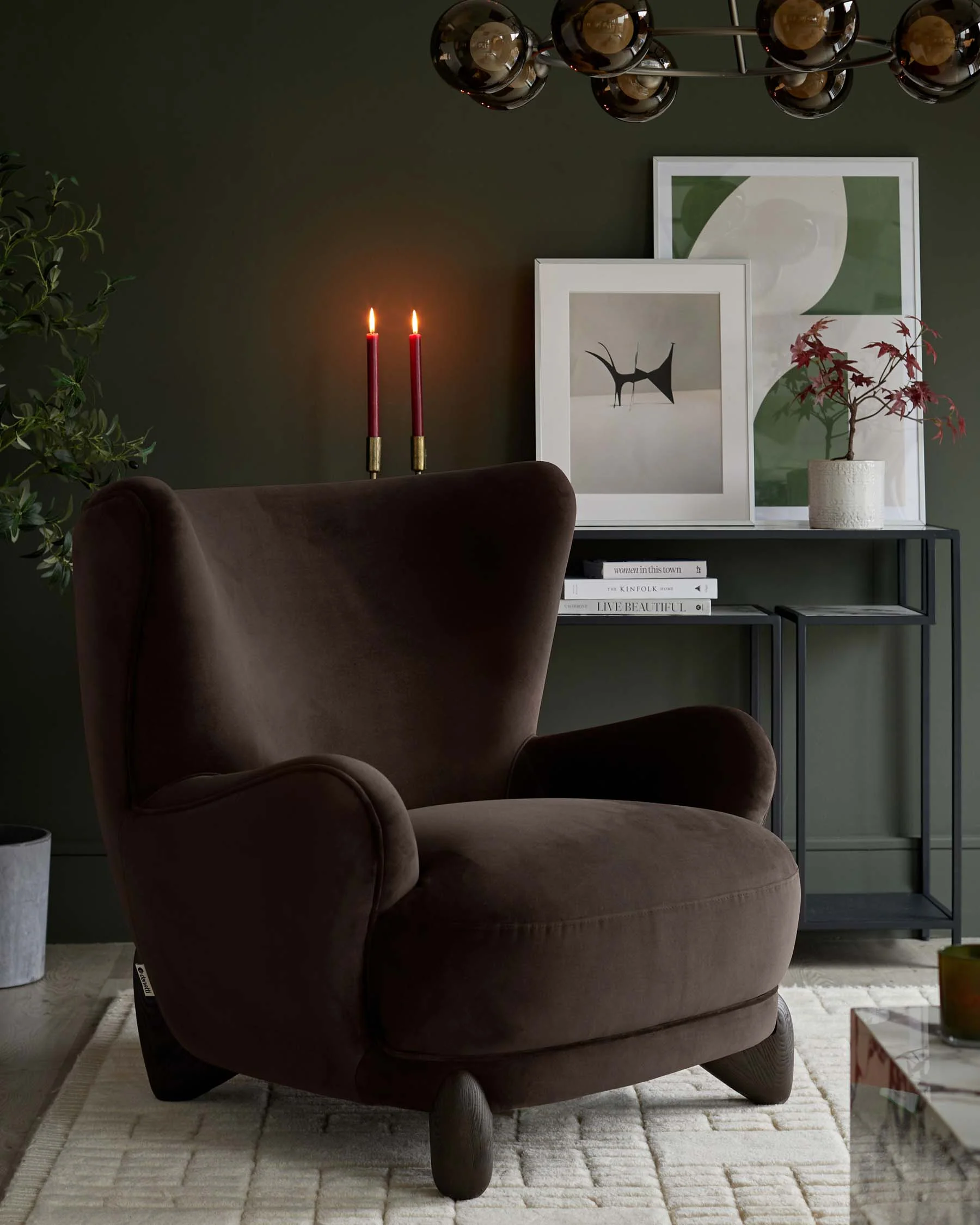 Harlan dark chocolate velvet accent chair