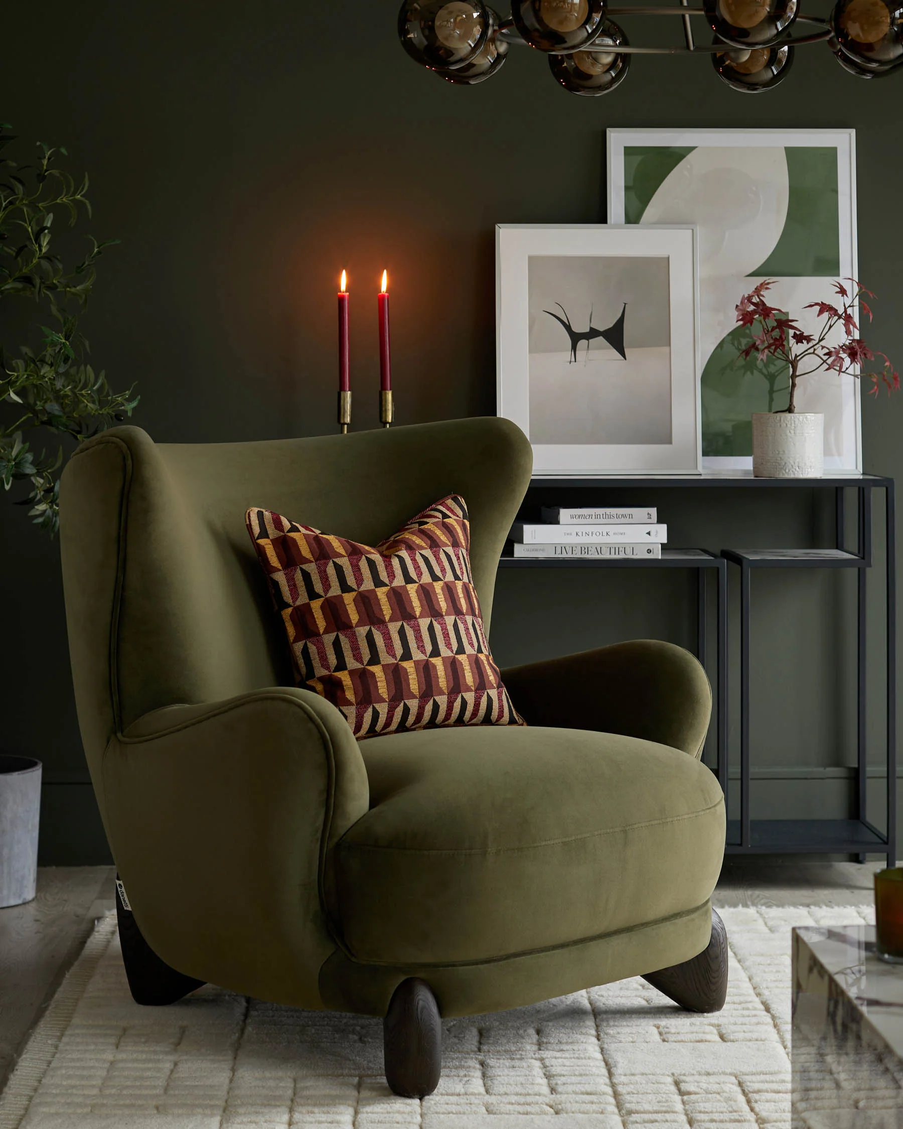 Harlan olive green velvet accent chair - Image 3
