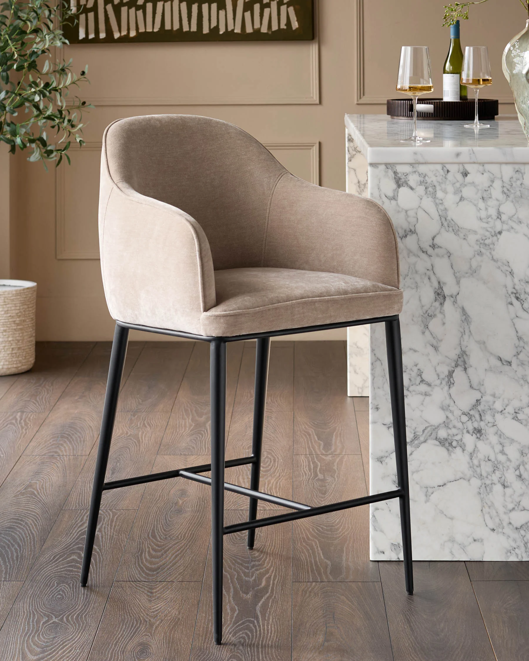 Harley champagne chenille bar stool
