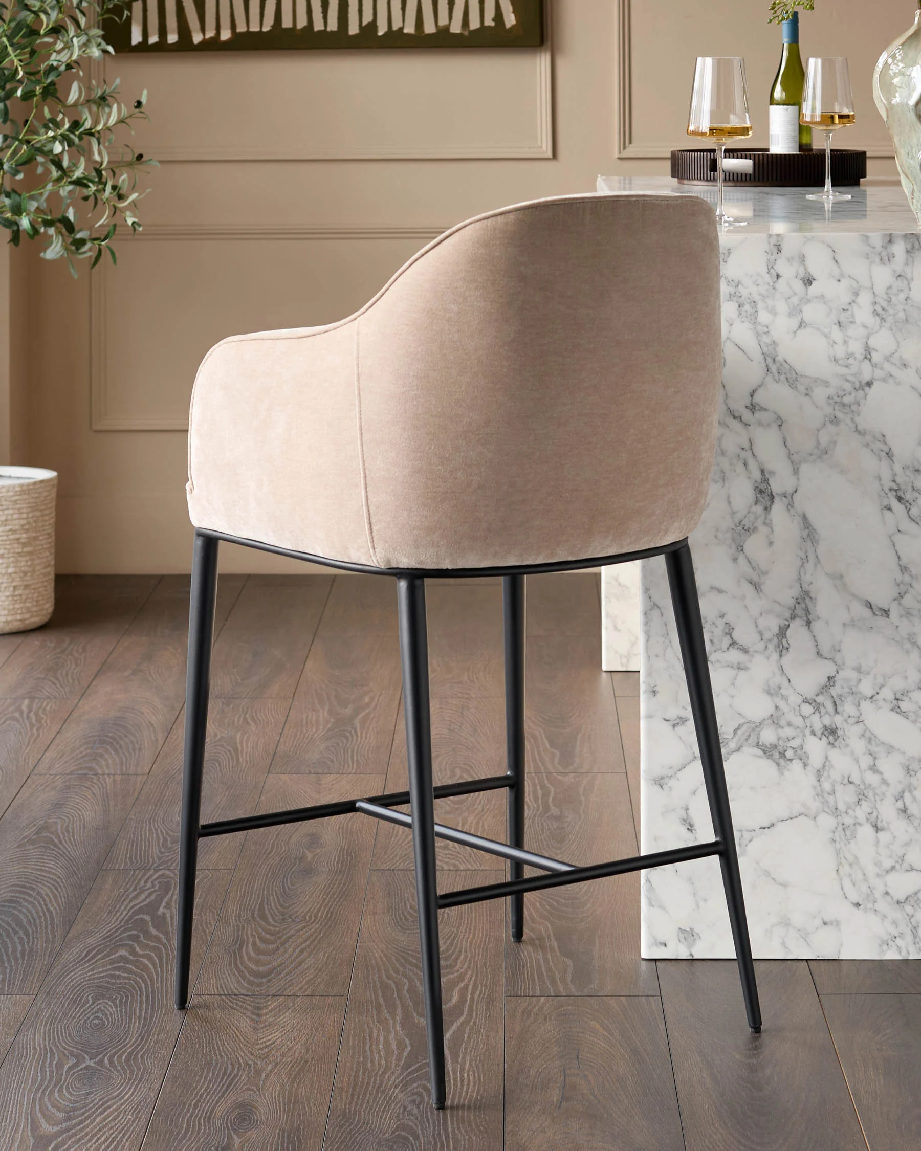 Harley champagne chenille bar stool - Image 2