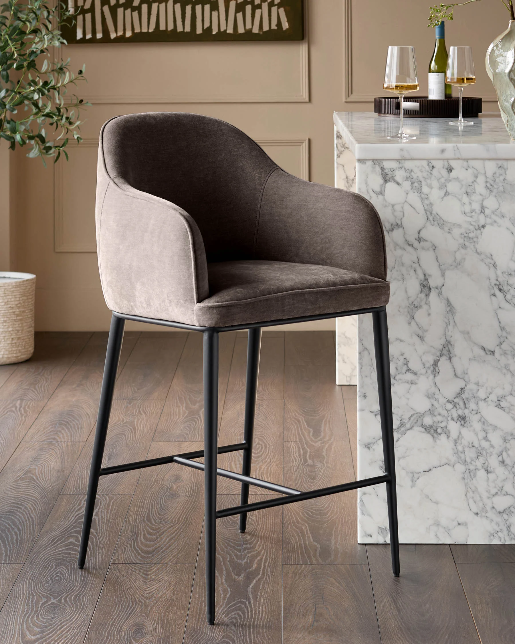 Harley mocha chenille bar stool