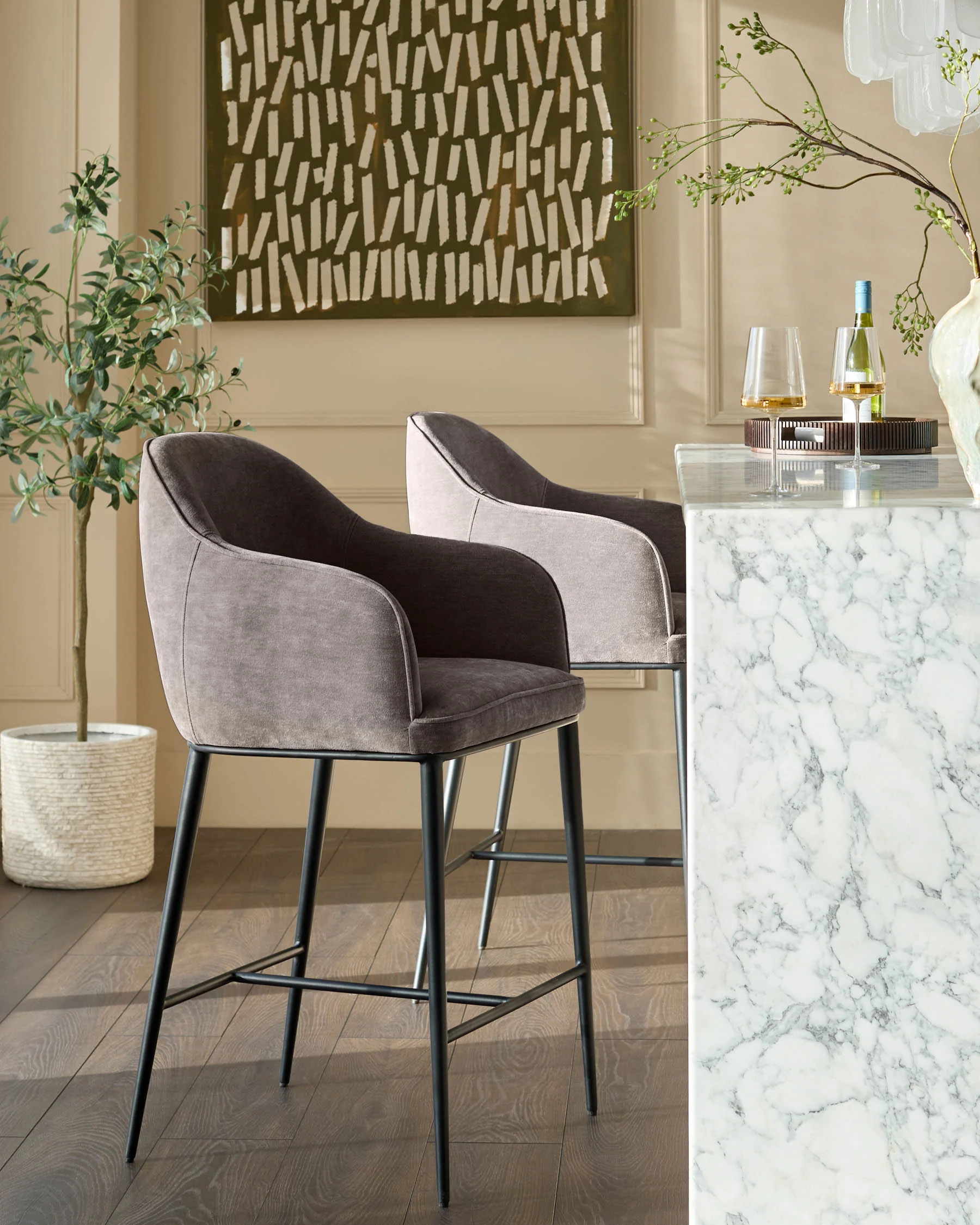 Harley mocha chenille bar stool - Image 2