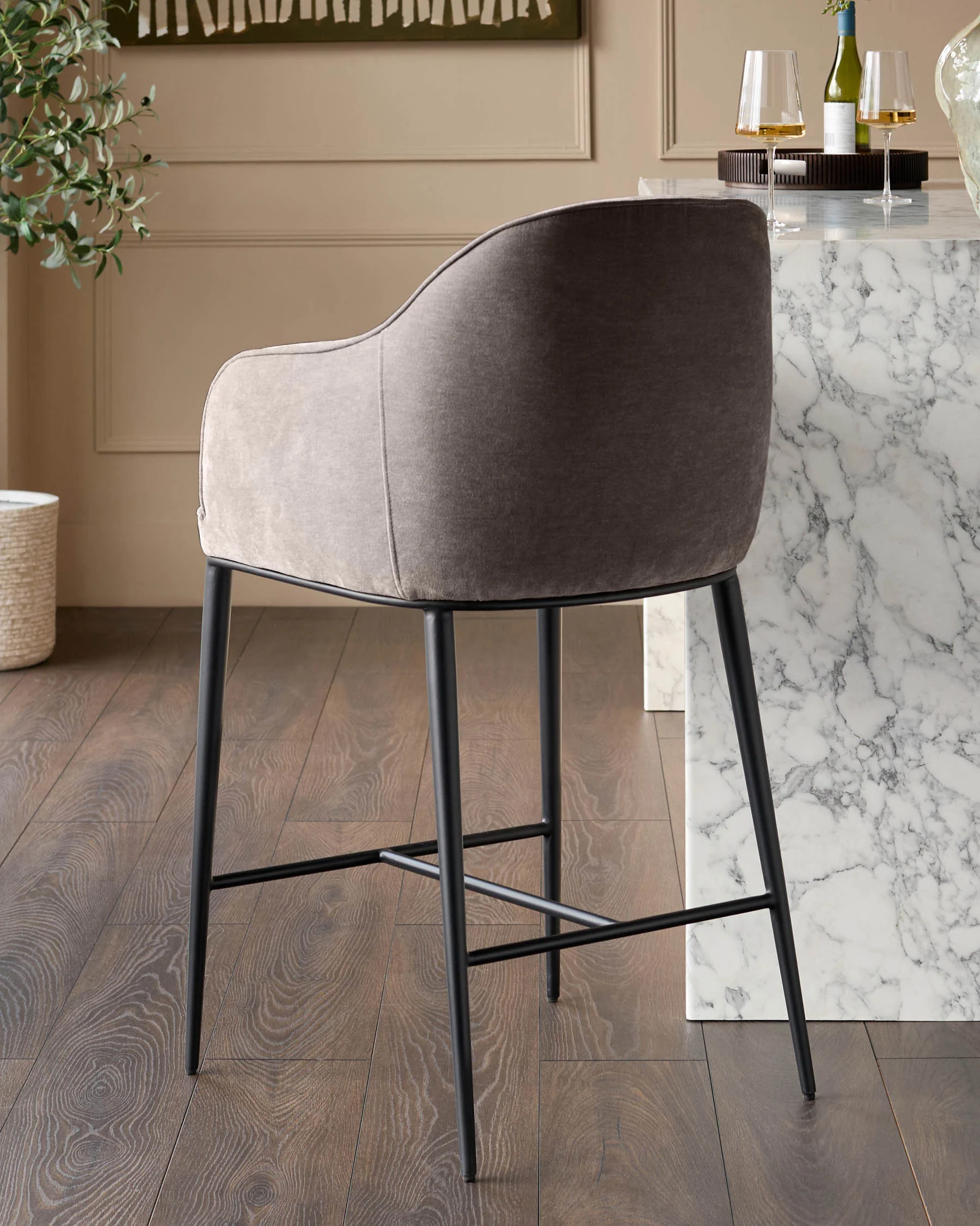 Harley mocha chenille bar stool - Image 3
