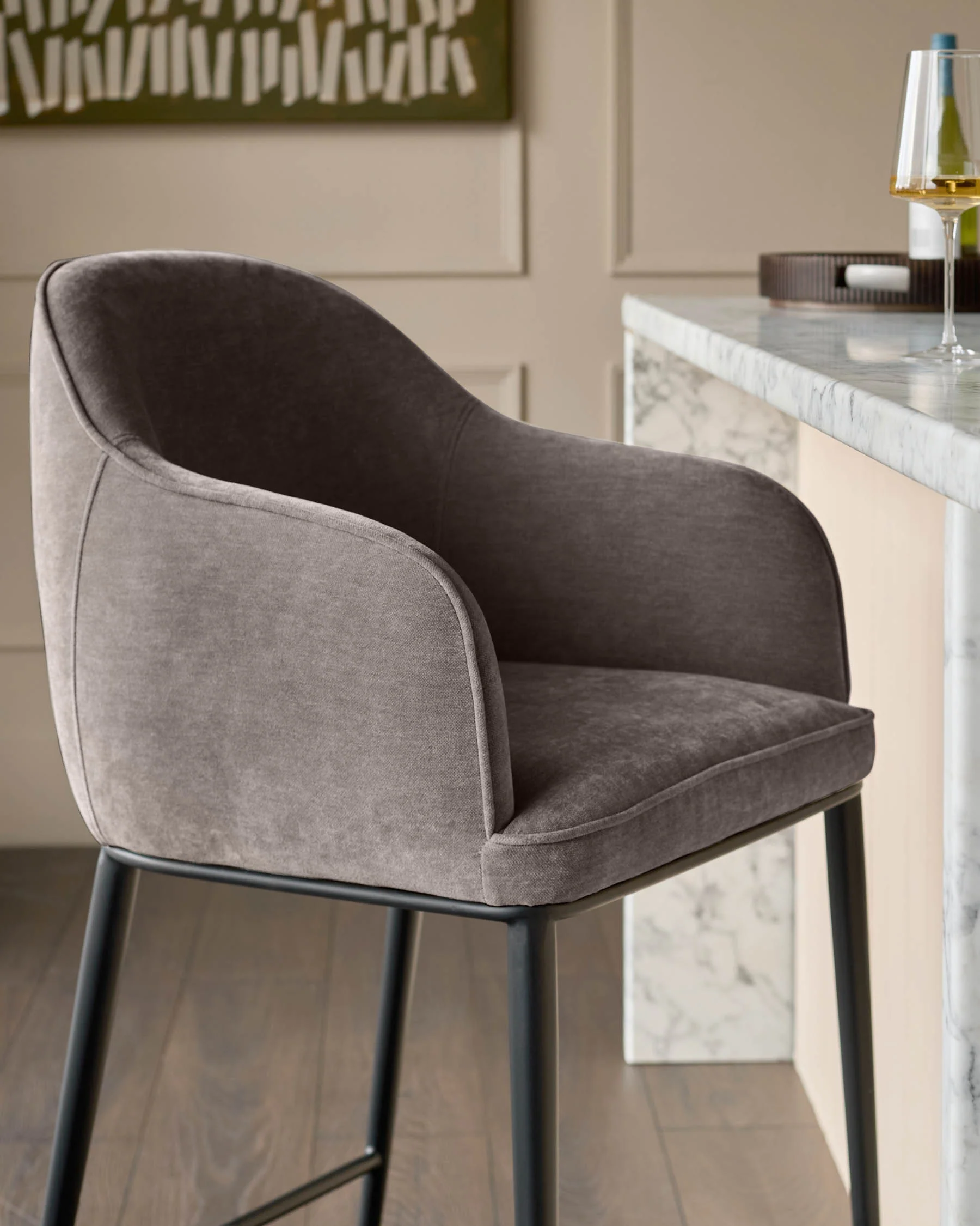 Harley mocha chenille bar stool - Image 4