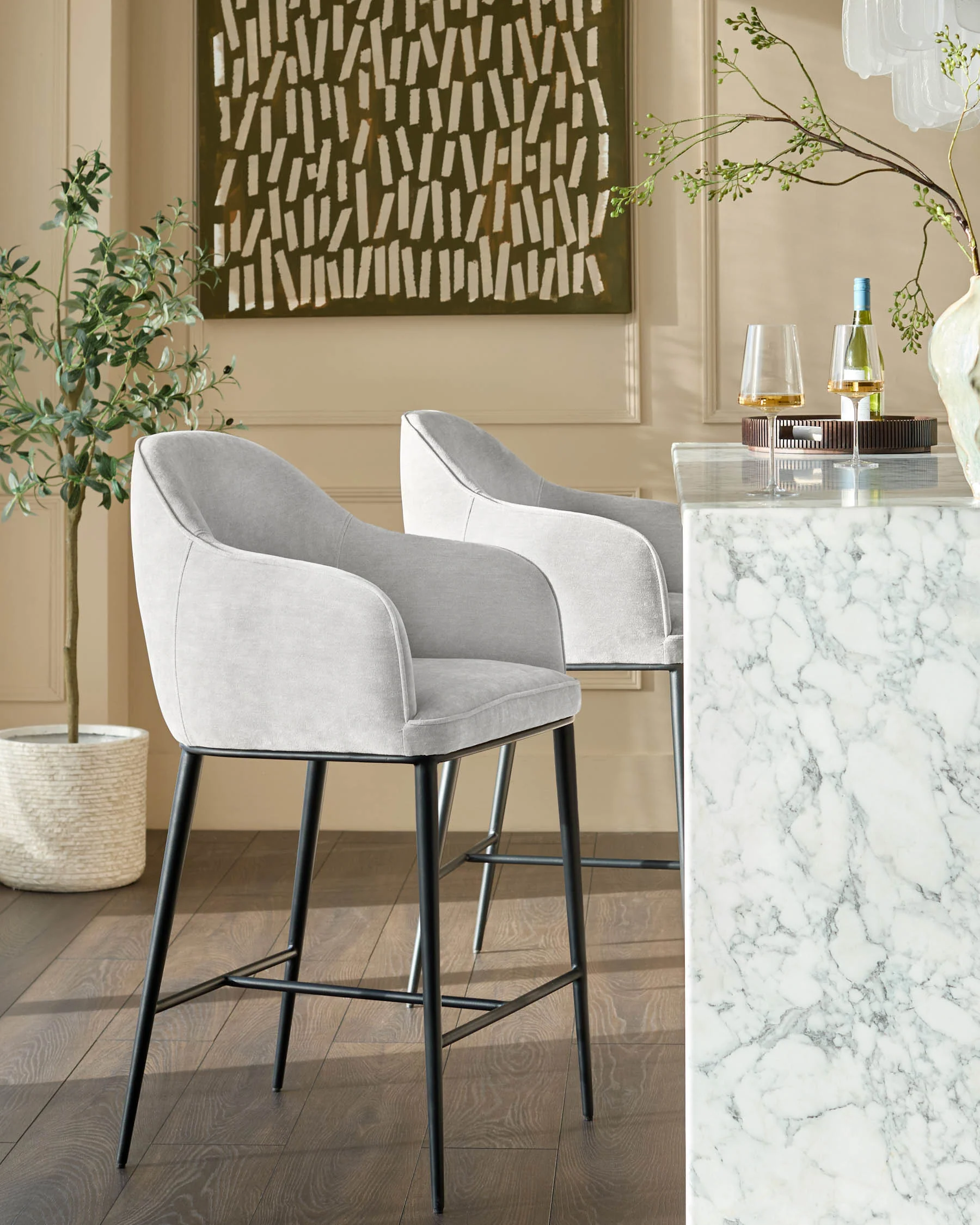 Harley natural grey chenille bar stool - Image 2