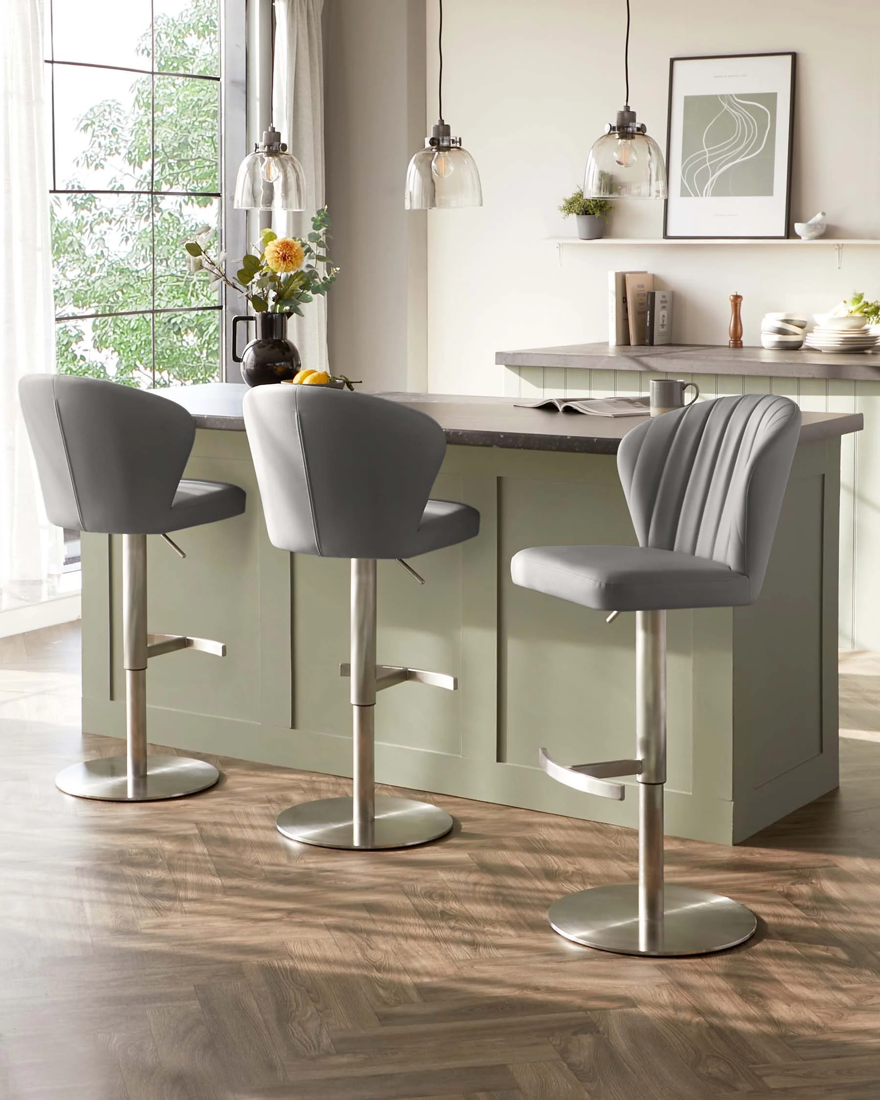 Harper Mid Grey Faux Leather Gas Lift Bar stool - Image 4