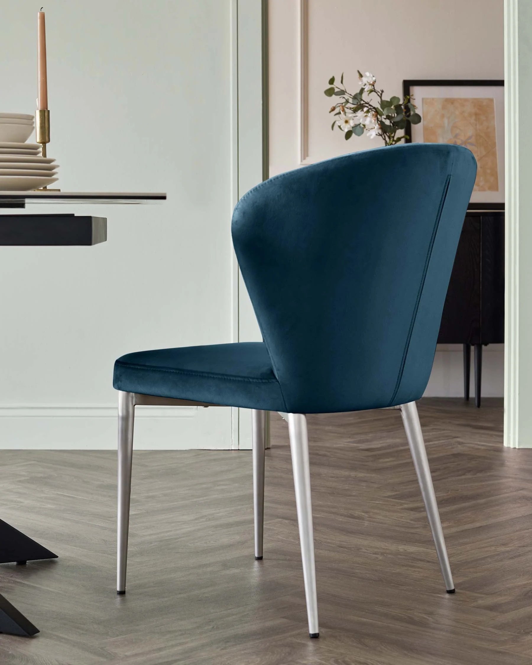 Harper Dark Blue Plush Velvet Stainless Steel Dining Chair - Image 3