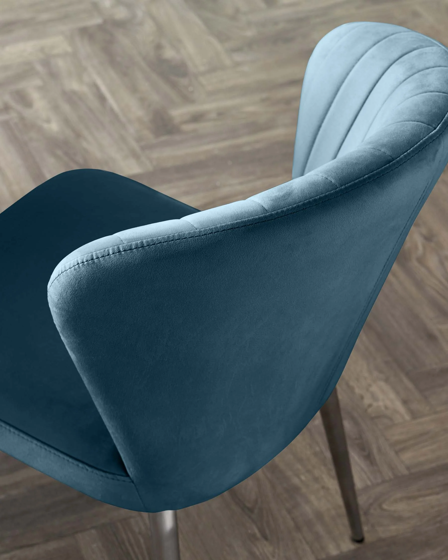 Harper Dark Blue Plush Velvet Stainless Steel Dining Chair - Image 4