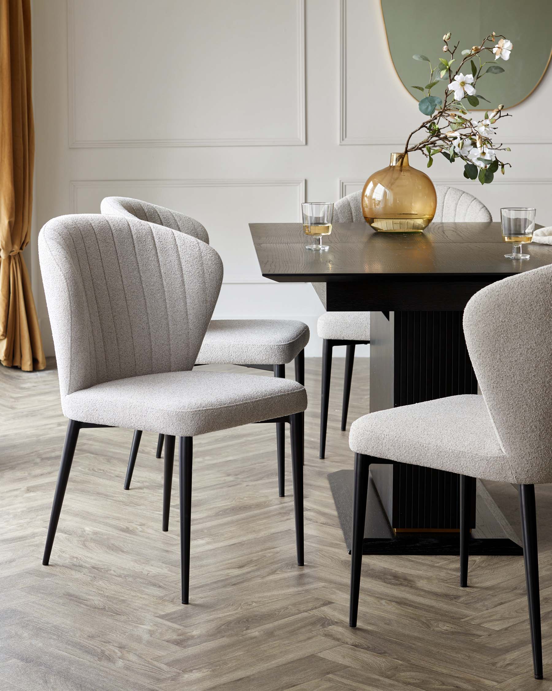 Harper Light Grey Boucle Black Metal Dining Chair - Image 4