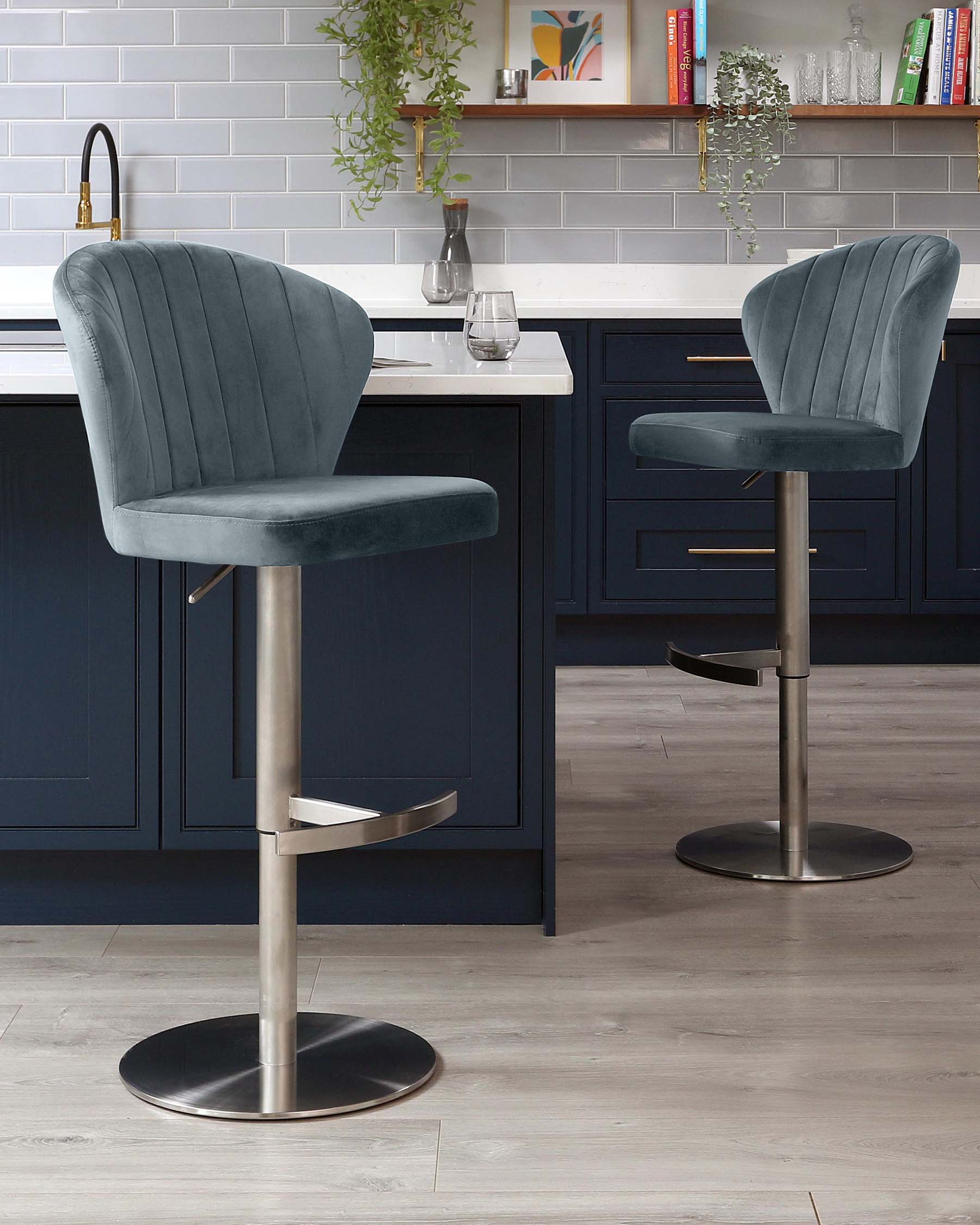 Harper Blue Grey Velvet Gas Lift Bar Stool - Image 3