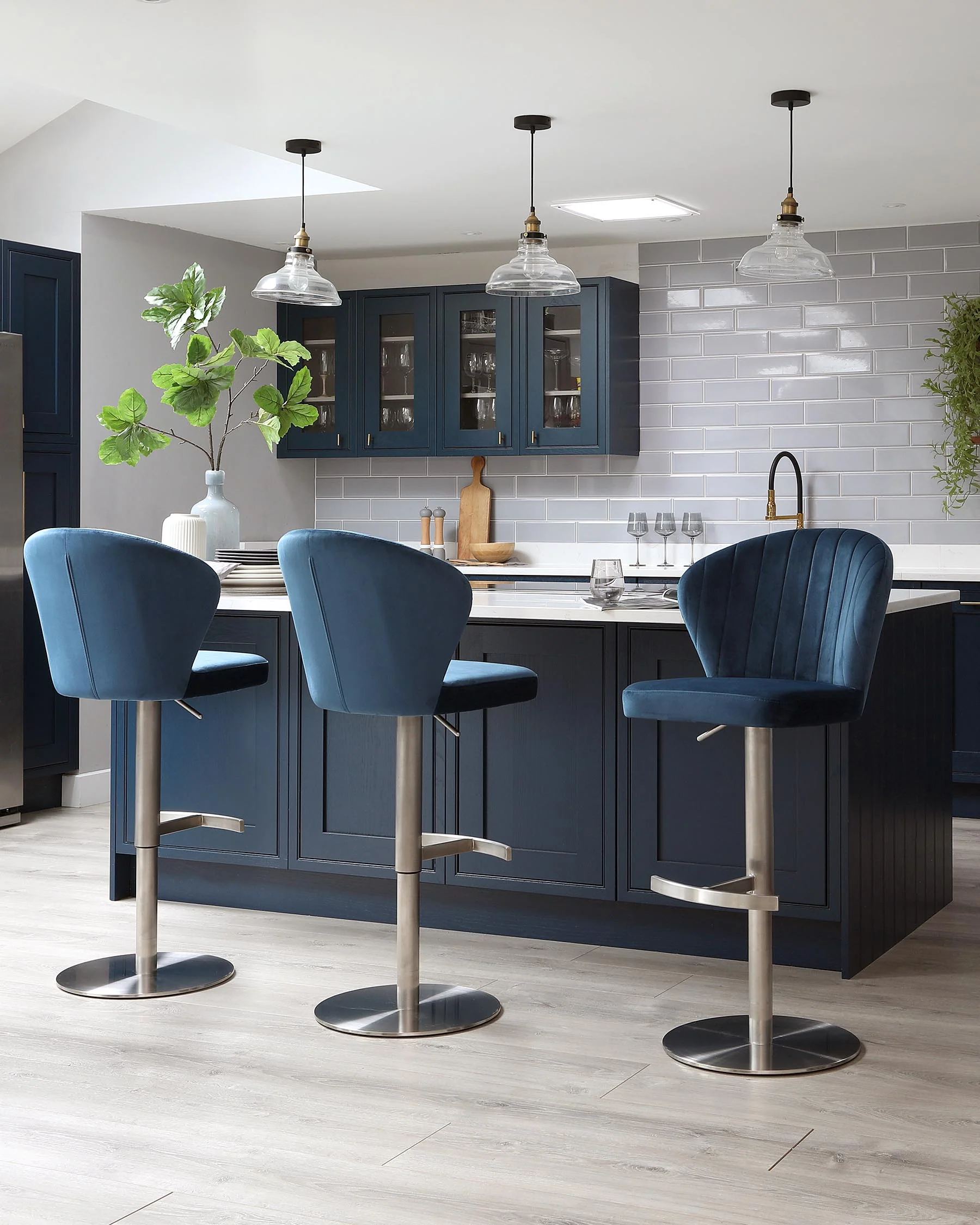 Harper Dark Blue Velvet Gas Lift Bar Stool - Image 4