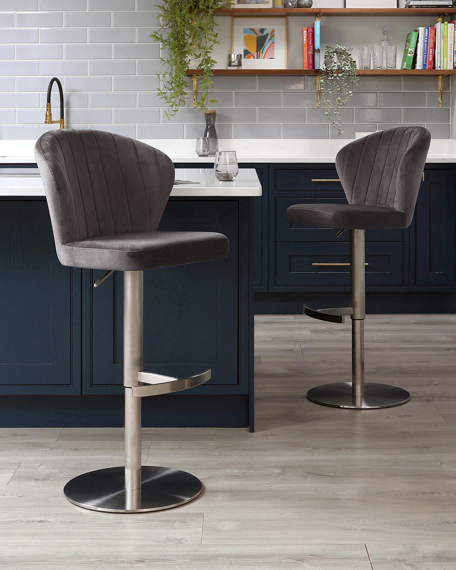 Harper Dark Grey Velvet Gas Lift Bar Stool - Image 3
