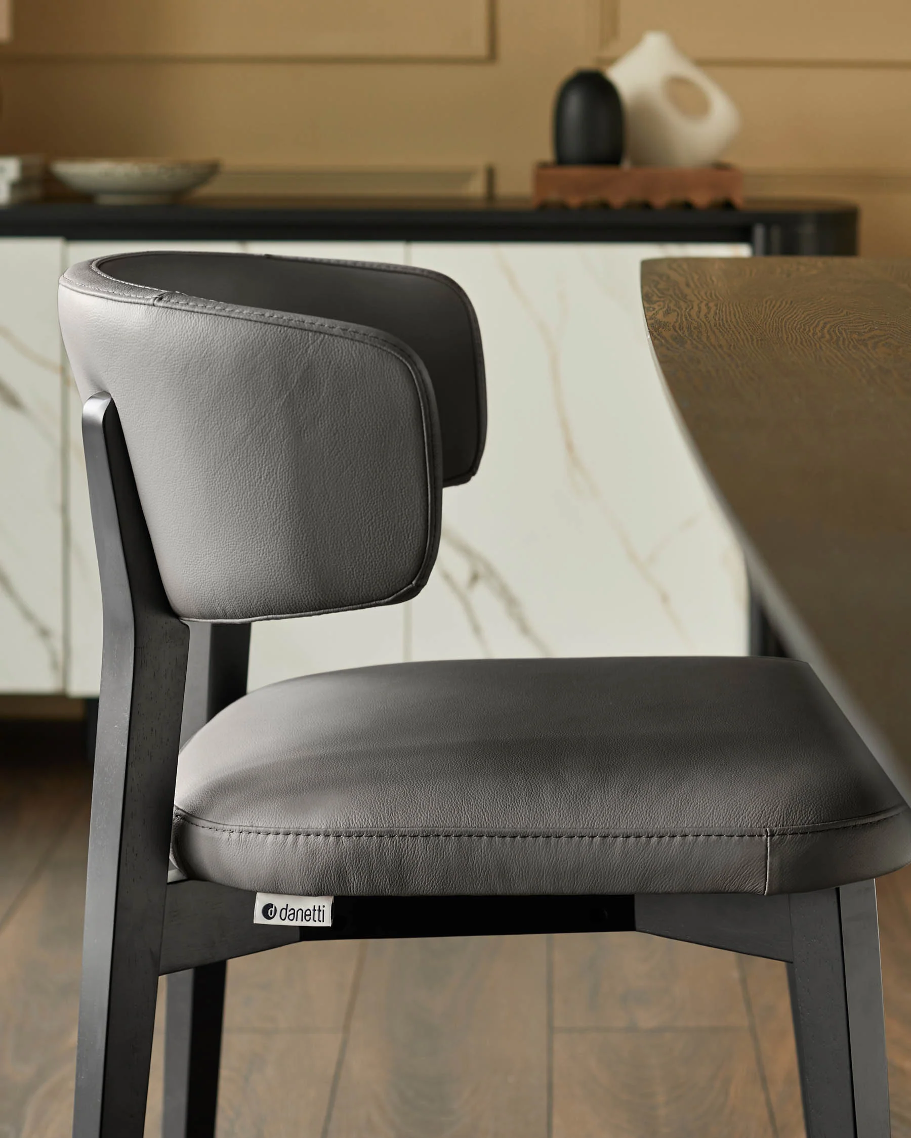 Harris dark grey leather dining chair - Image 4