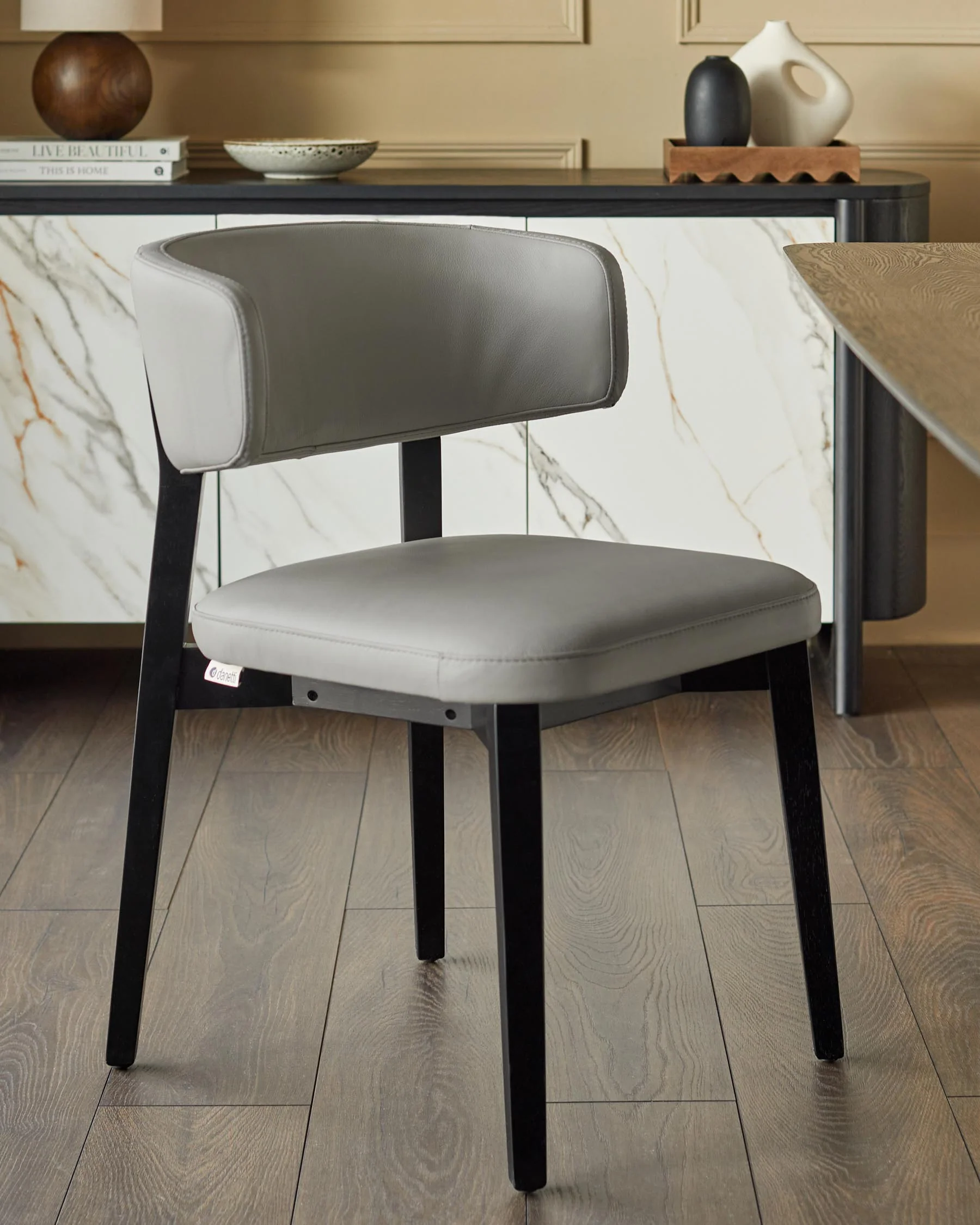Harris light grey leather dining chair
