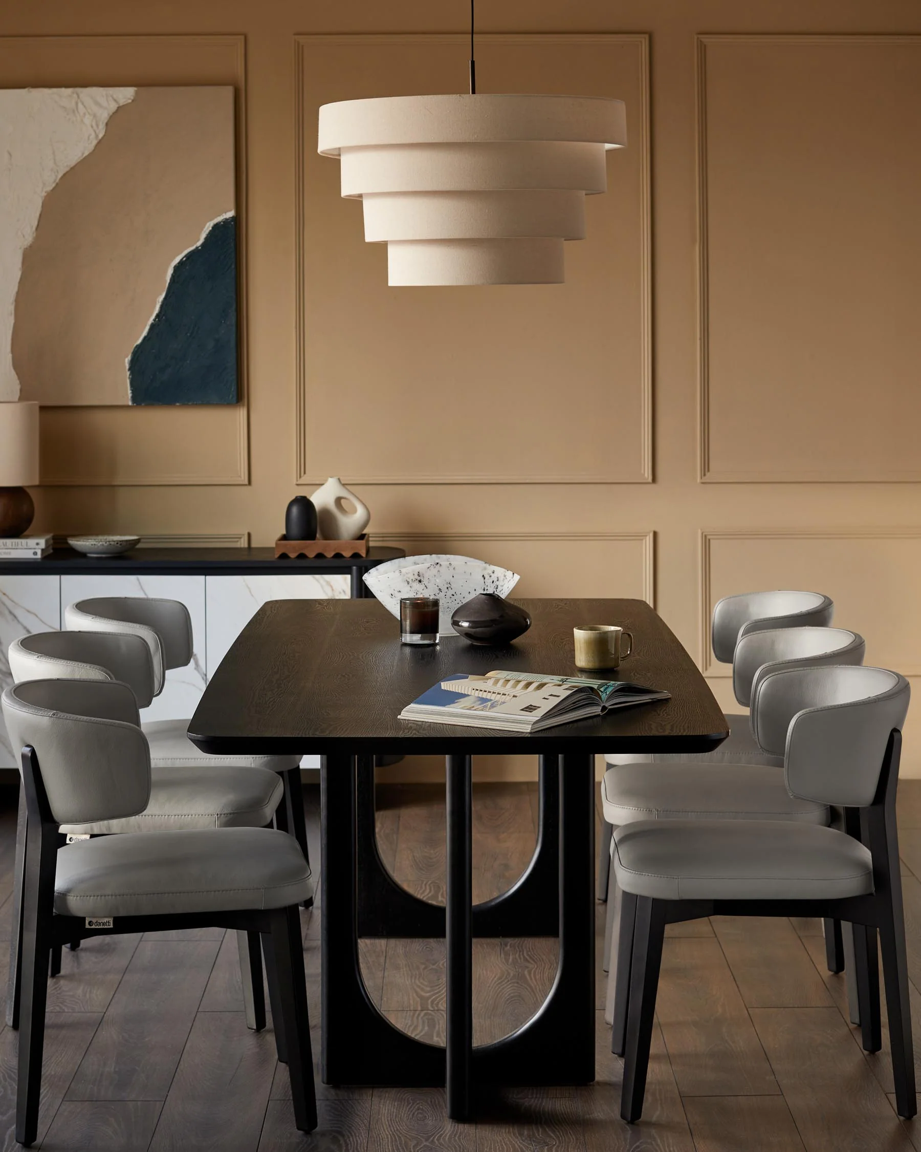 Harris light grey leather dining chair - Image 5