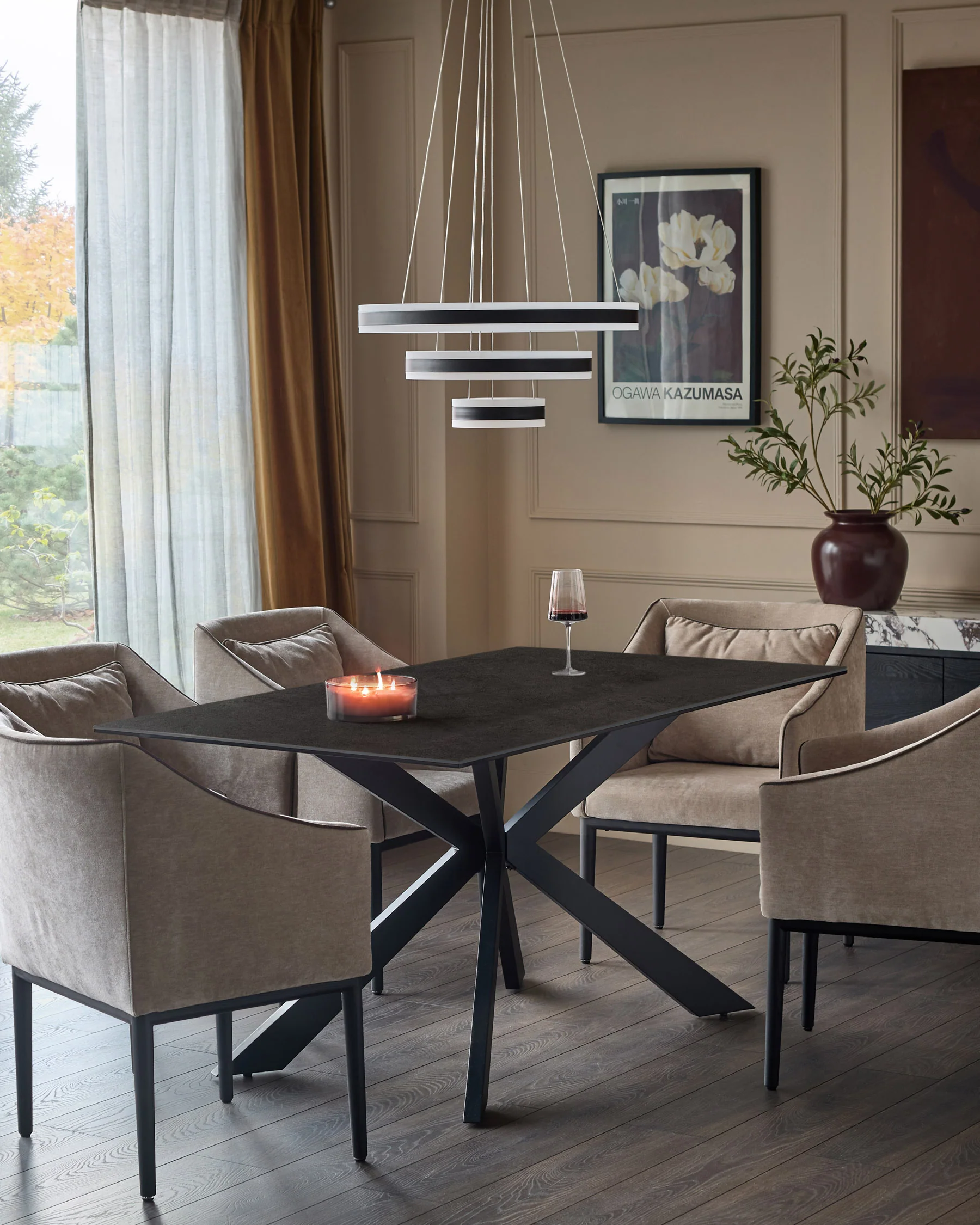 Hayden dark grey ceramic 6 seater dining table - Image 2