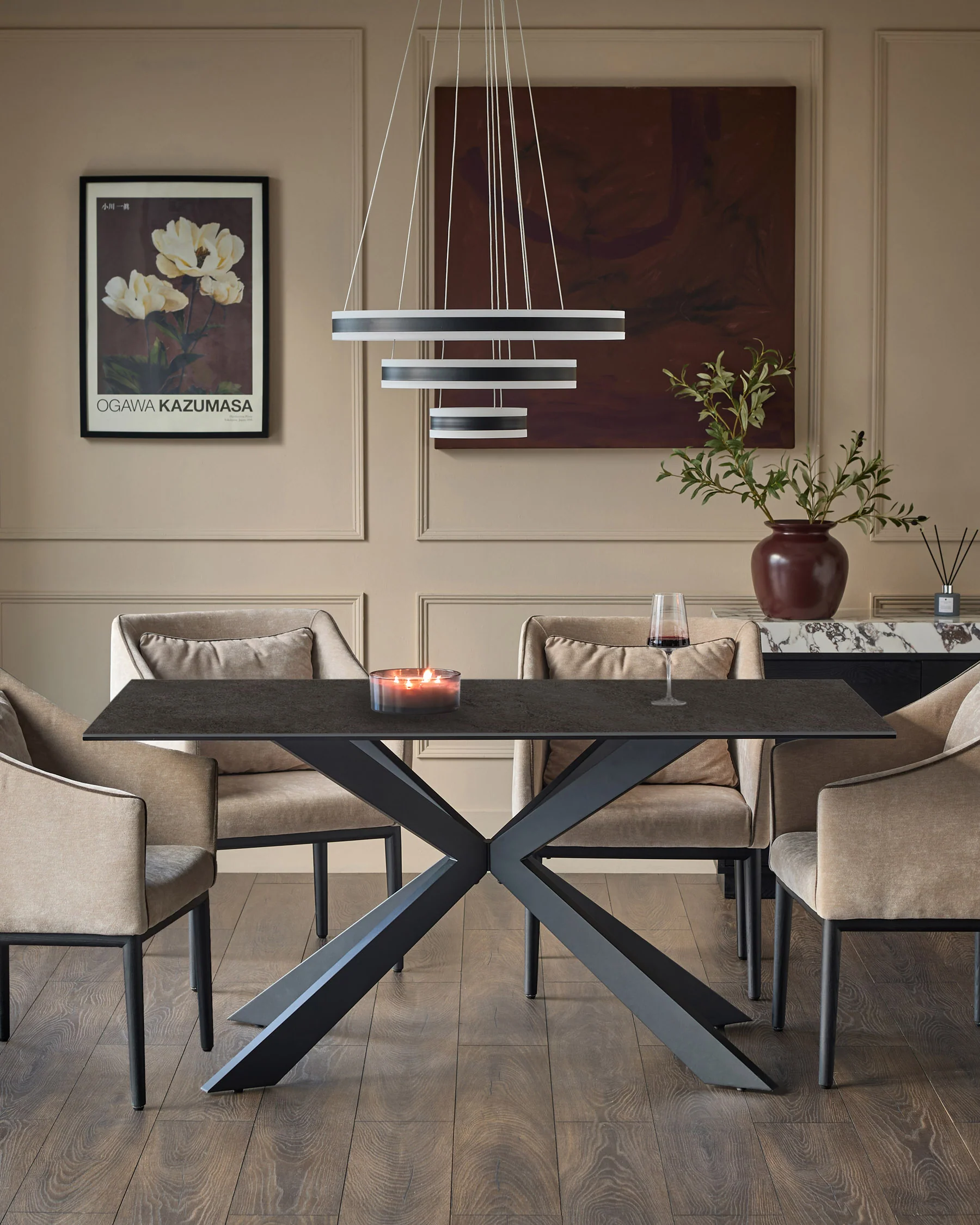 Hayden dark grey ceramic 6 seater dining table - Image 3