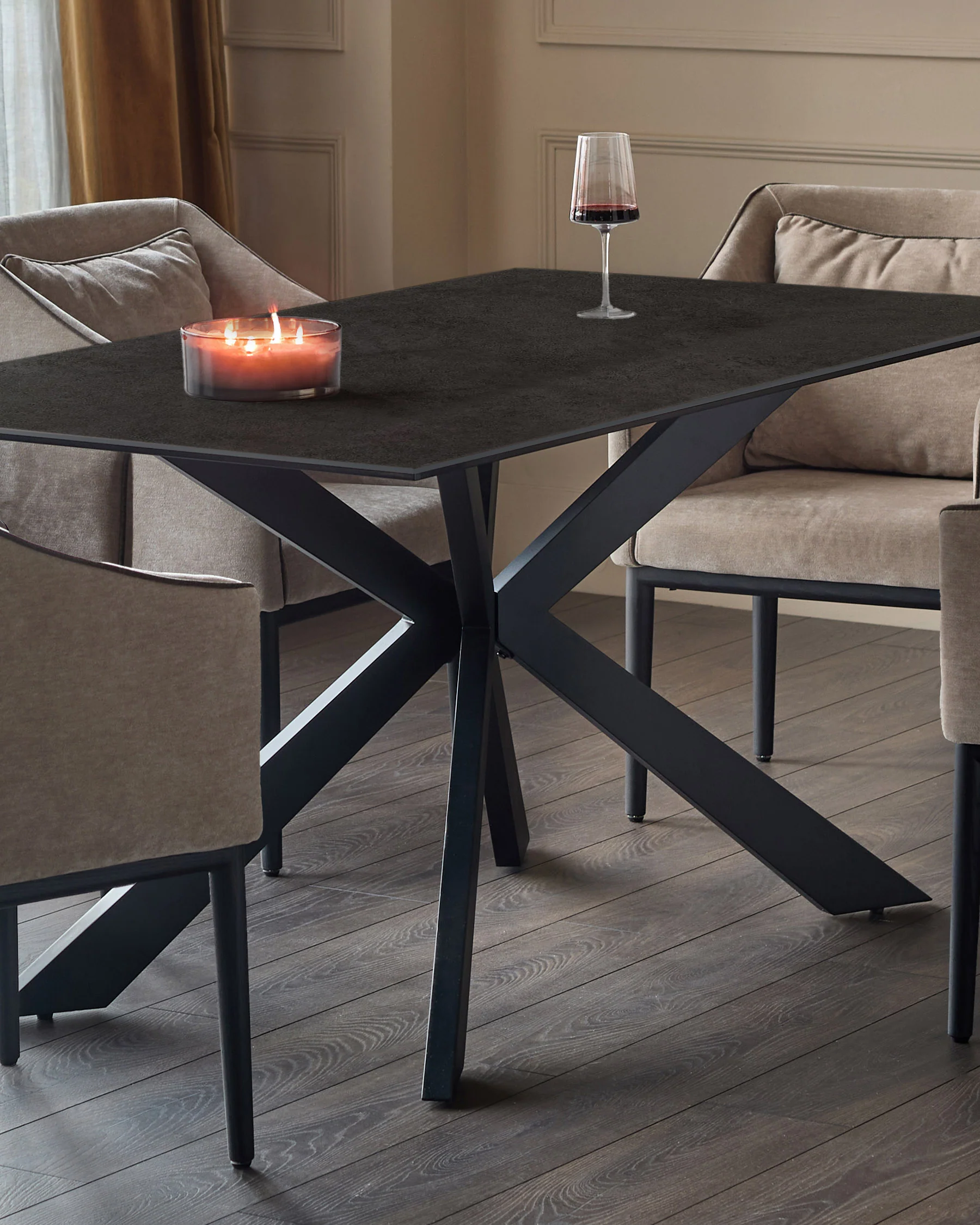 Hayden dark grey ceramic 6 seater dining table - Image 5